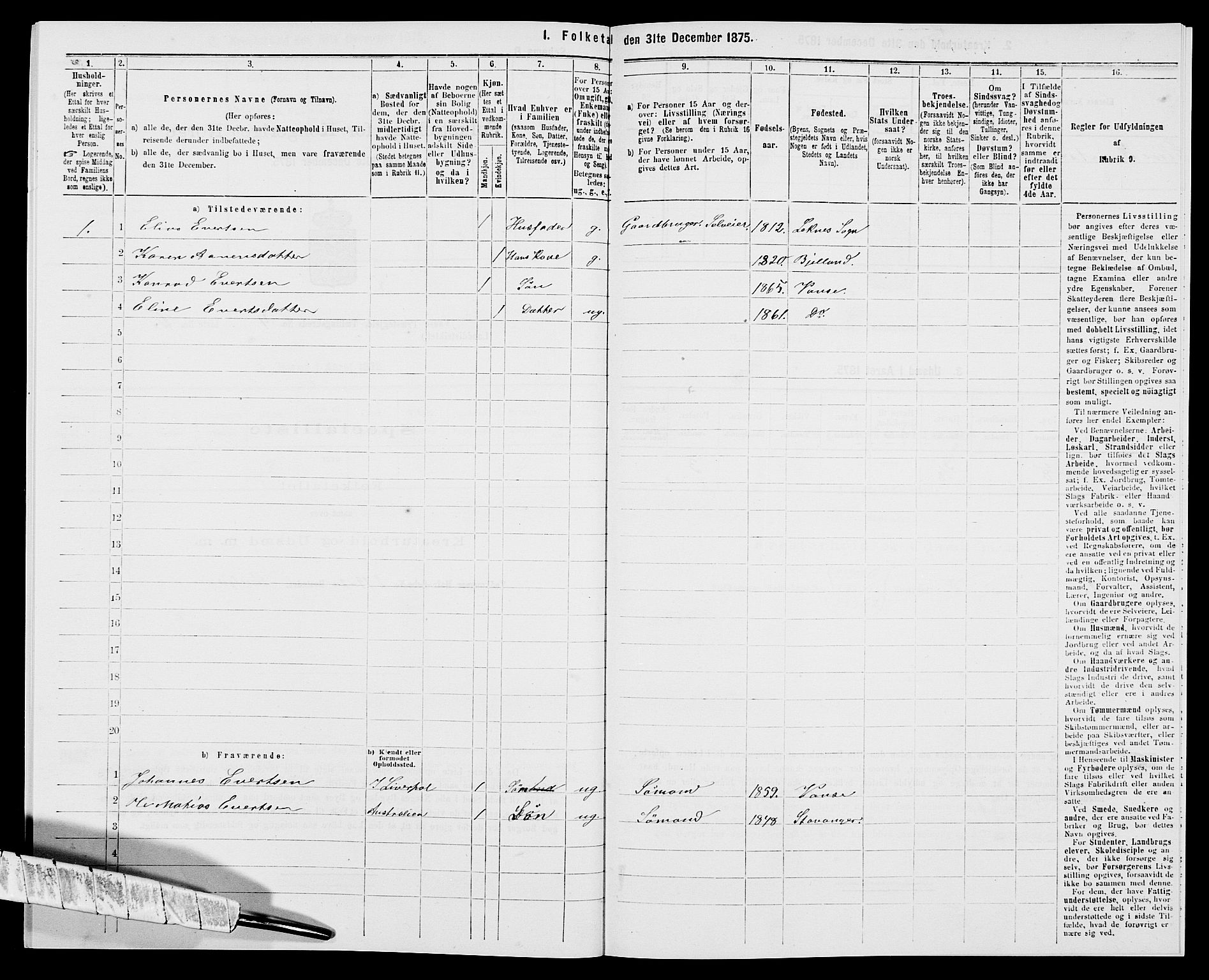 SAK, 1875 census for 1041L Vanse/Vanse og Farsund, 1875, p. 703