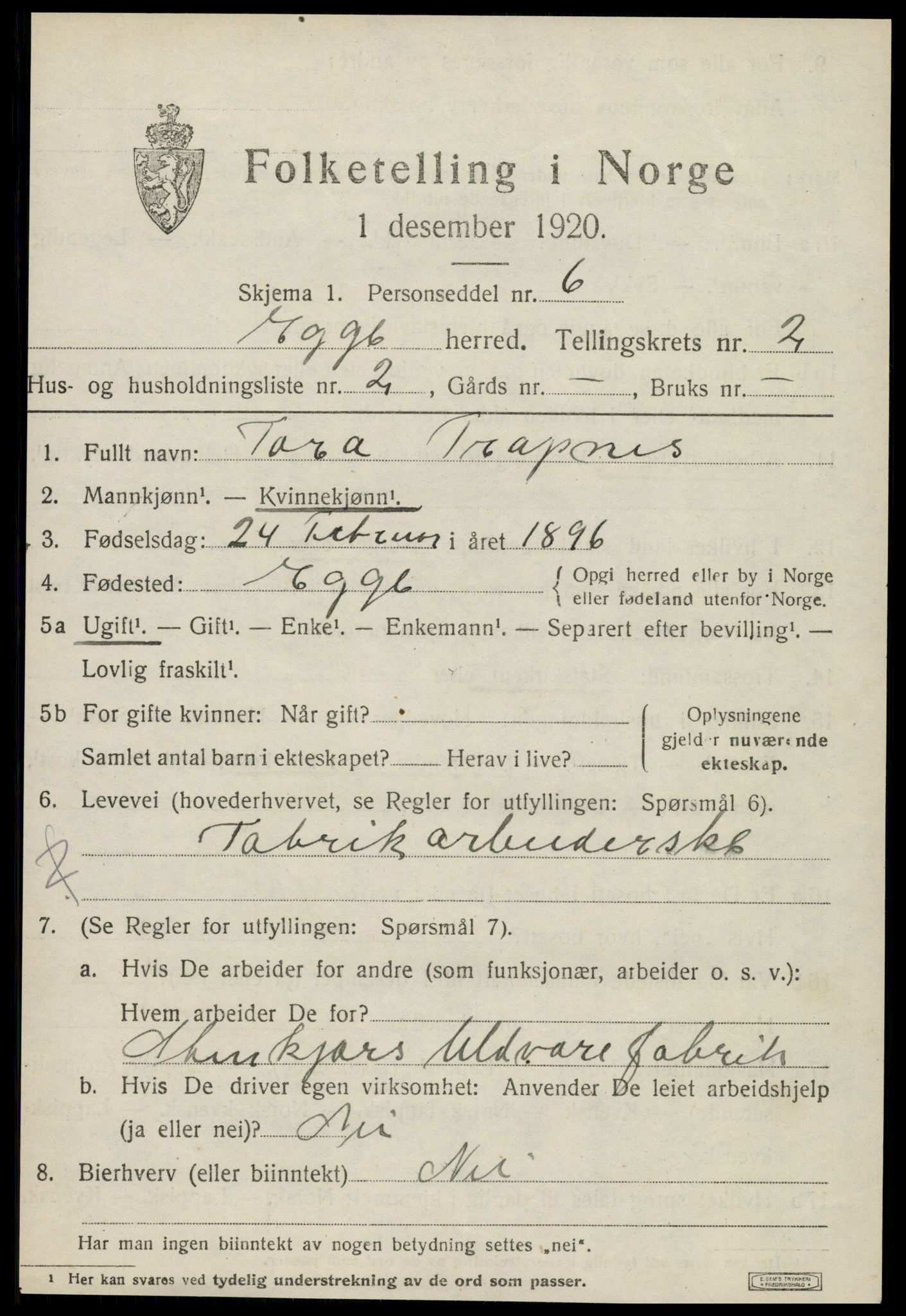 SAT, 1920 census for Egge, 1920, p. 1062
