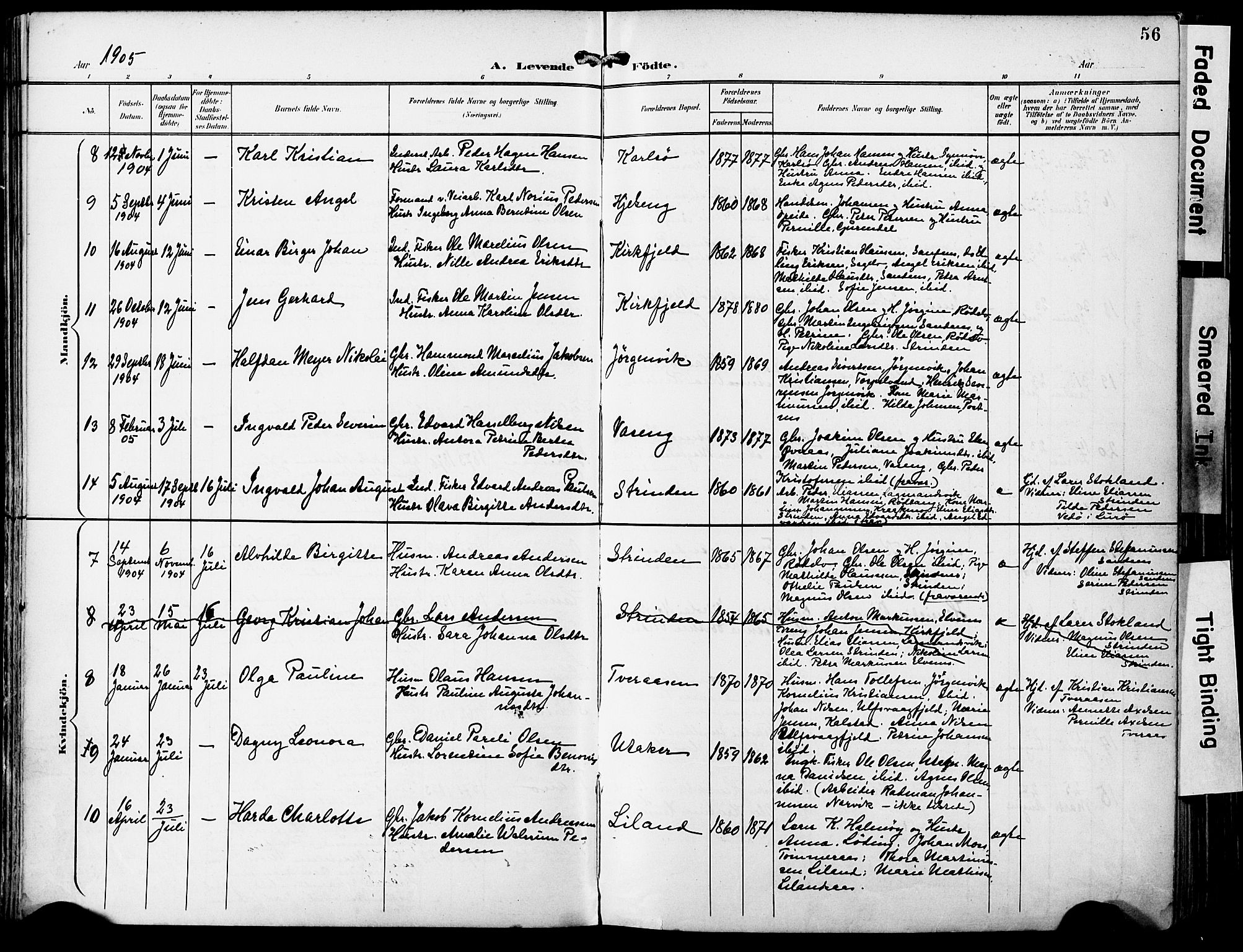 Ministerialprotokoller, klokkerbøker og fødselsregistre - Nordland, AV/SAT-A-1459/859/L0848: Parish register (official) no. 859A08, 1900-1912, p. 56