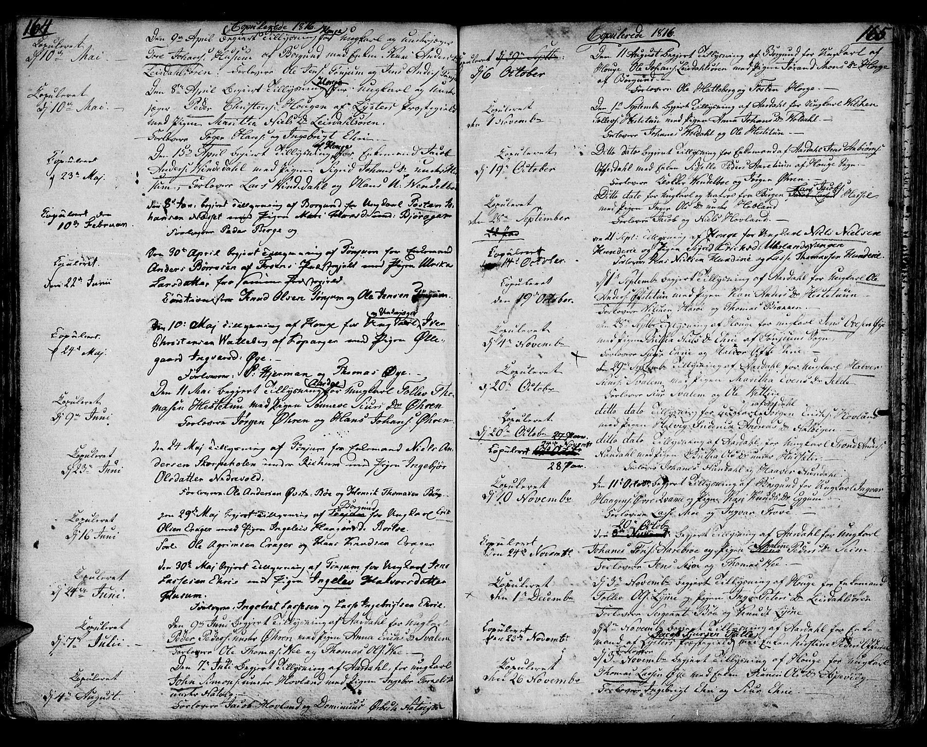 Lærdal sokneprestembete, SAB/A-81201: Parish register (official) no. A 4, 1805-1821, p. 164-165