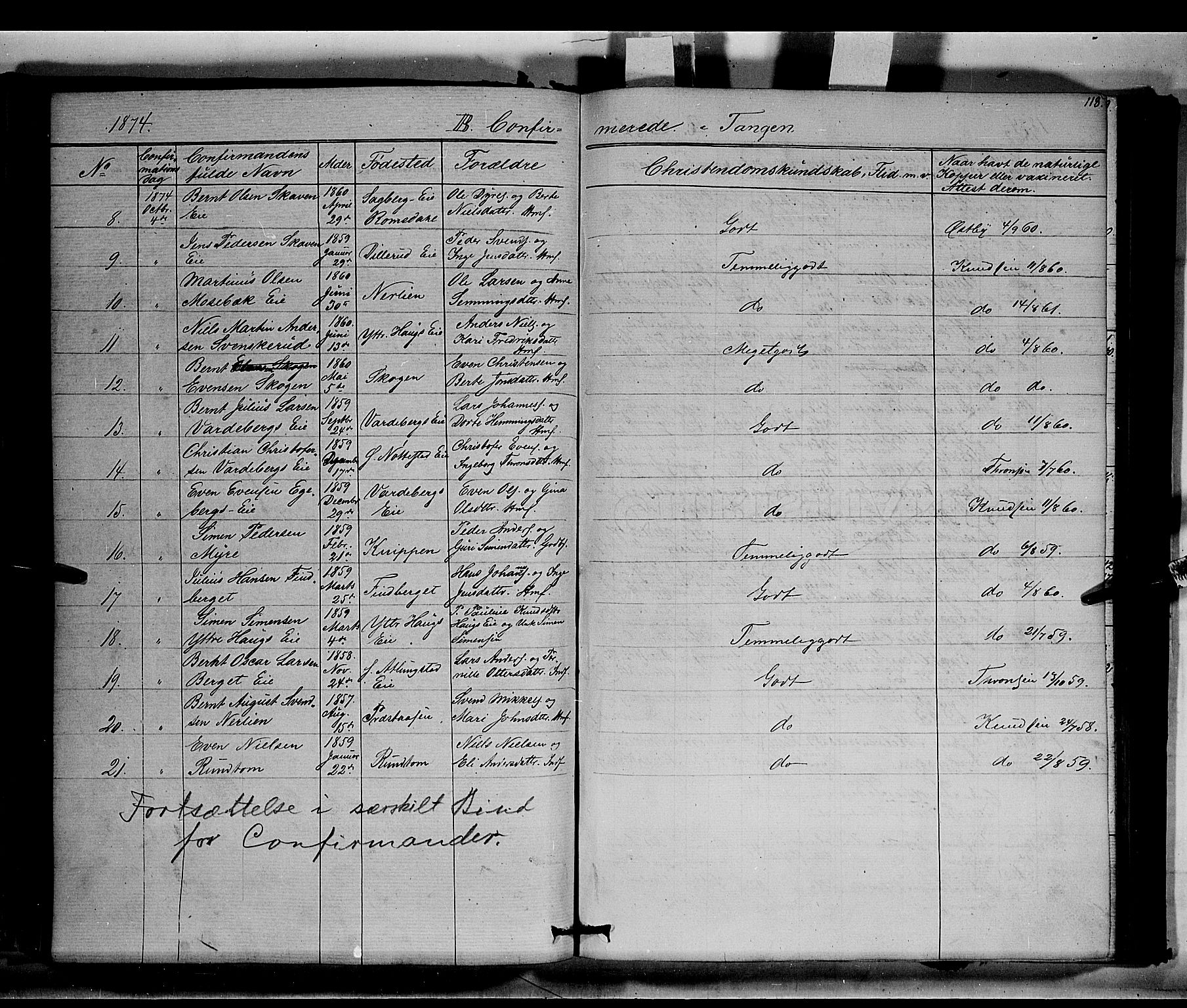 Stange prestekontor, AV/SAH-PREST-002/K/L0014: Parish register (official) no. 14, 1862-1879, p. 118