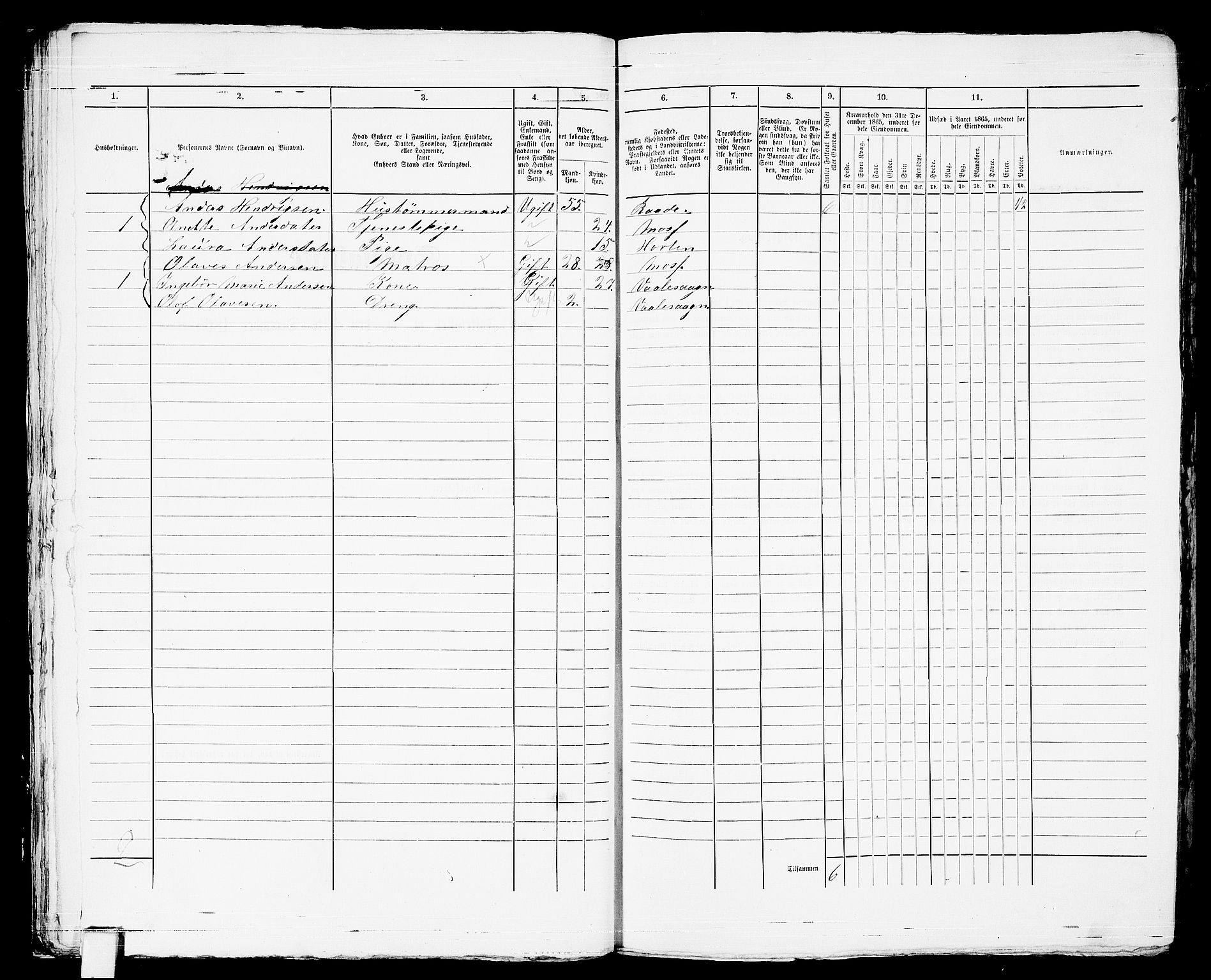 RA, 1865 census for Horten, 1865, p. 885