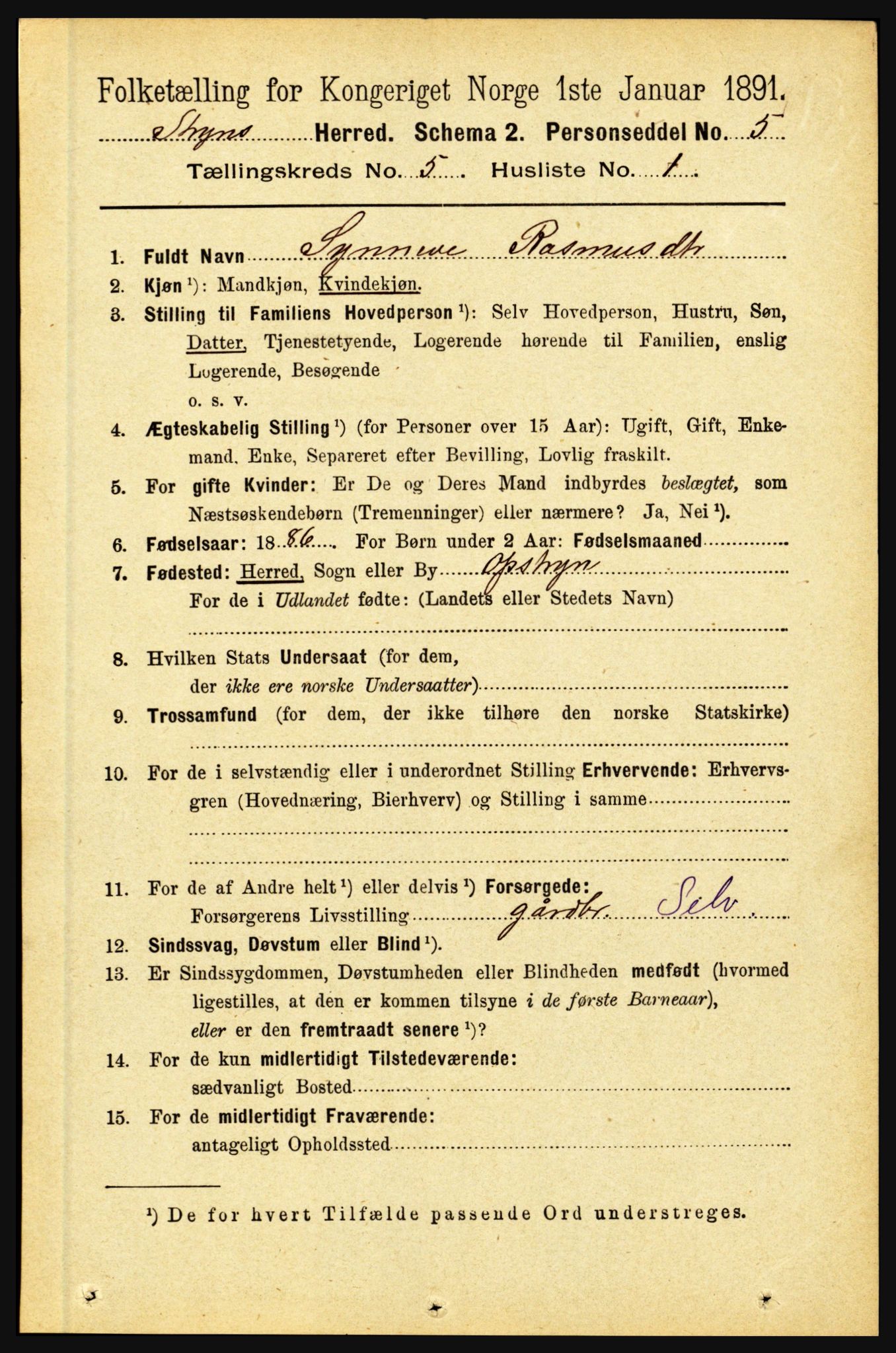 RA, 1891 census for 1448 Stryn, 1891, p. 2015
