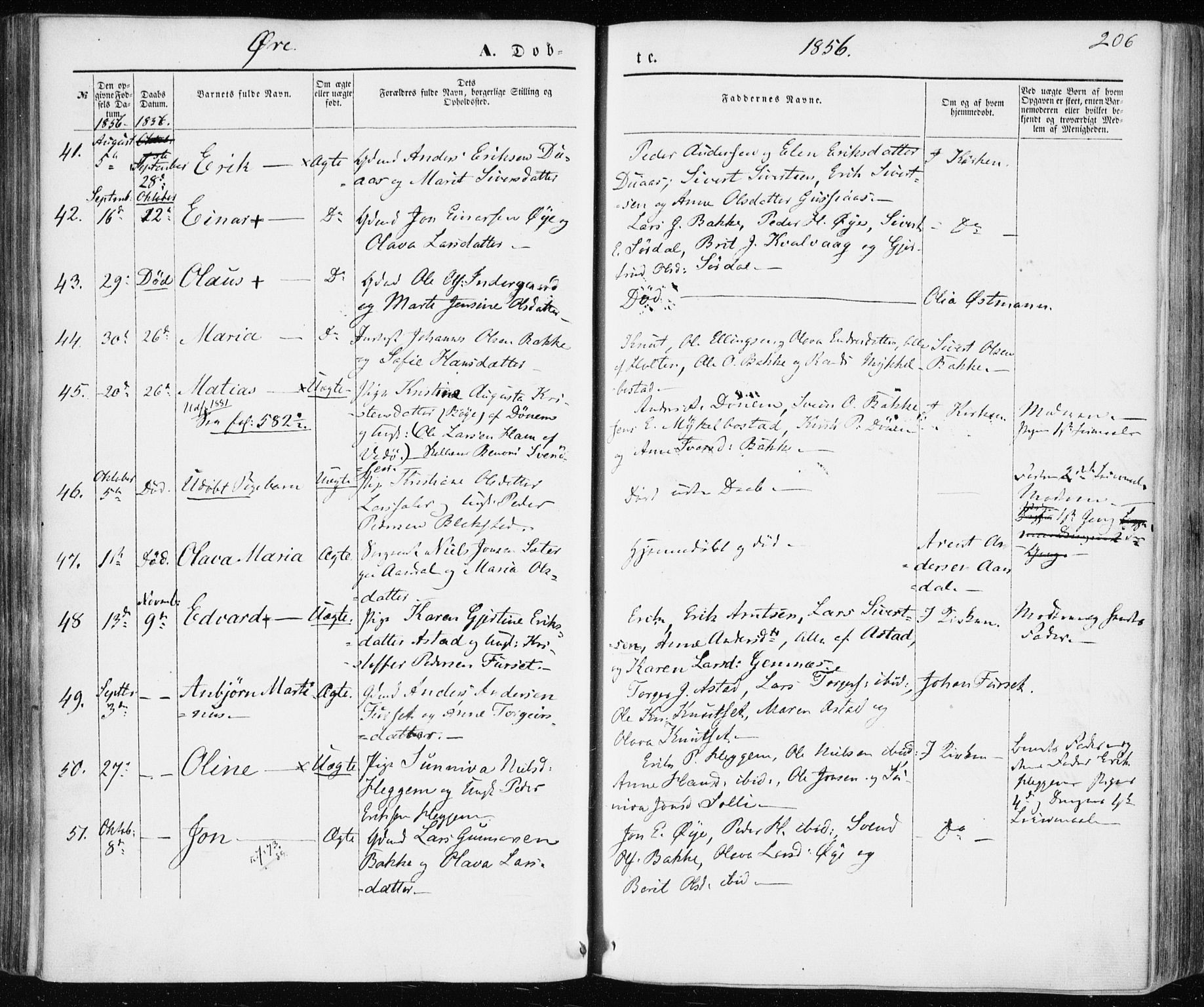 Ministerialprotokoller, klokkerbøker og fødselsregistre - Møre og Romsdal, AV/SAT-A-1454/586/L0984: Parish register (official) no. 586A10, 1844-1856, p. 206