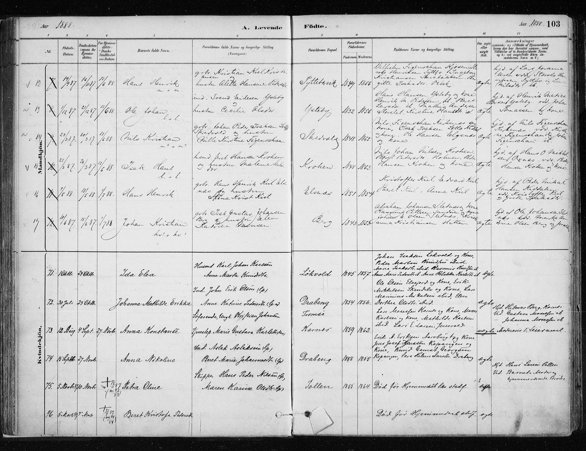 Lyngen sokneprestembete, SATØ/S-1289/H/He/Hea/L0007kirke: Parish register (official) no. 7, 1879-1890, p. 103