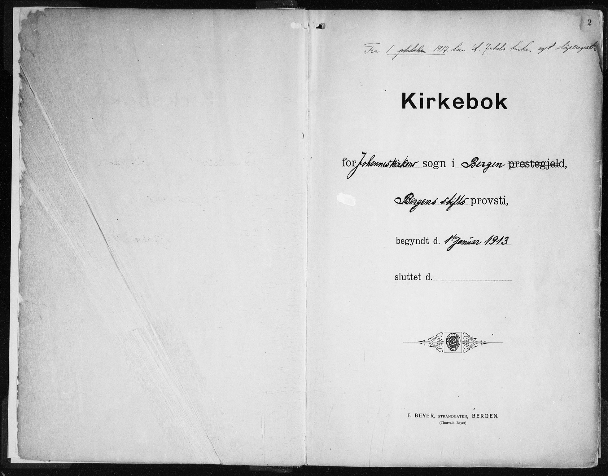 Johanneskirken sokneprestembete, AV/SAB-A-76001/H/Haa: Parish register (official) no. A 3, 1913-1934, p. 2