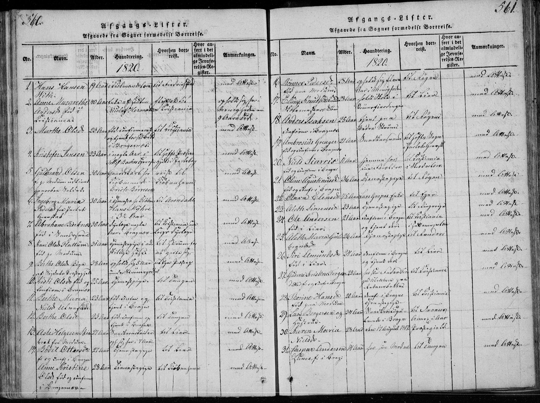 Bragernes kirkebøker, SAKO/A-6/F/Fa/L0007: Parish register (official) no. I 7, 1815-1829, p. 560-561