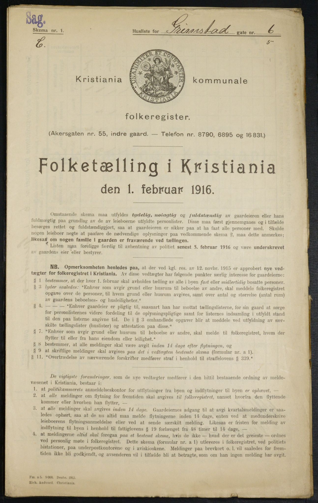 OBA, Municipal Census 1916 for Kristiania, 1916, p. 30509