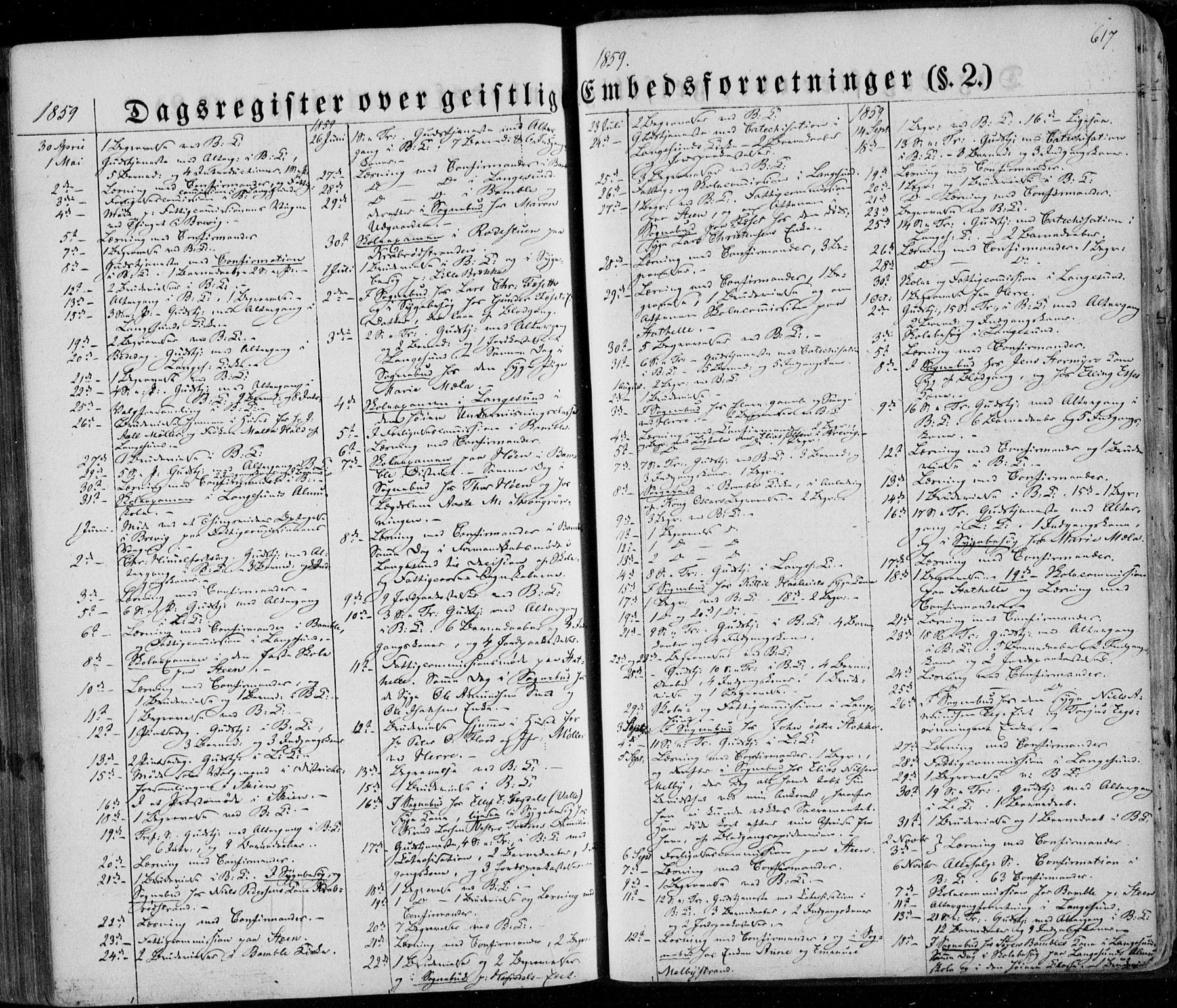 Bamble kirkebøker, SAKO/A-253/F/Fa/L0005: Parish register (official) no. I 5, 1854-1869, p. 617