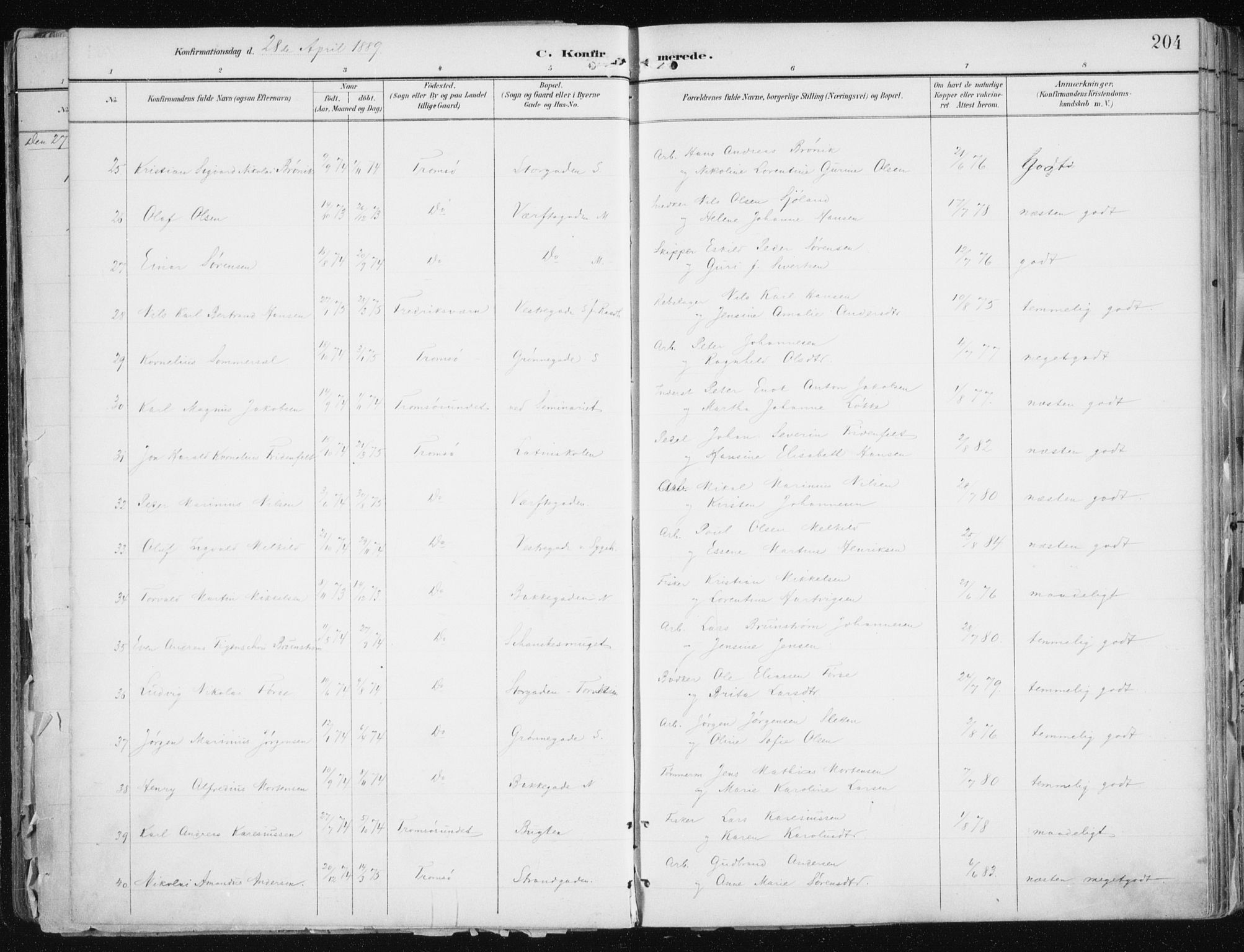 Tromsø sokneprestkontor/stiftsprosti/domprosti, SATØ/S-1343/G/Ga/L0015kirke: Parish register (official) no. 15, 1889-1899, p. 204