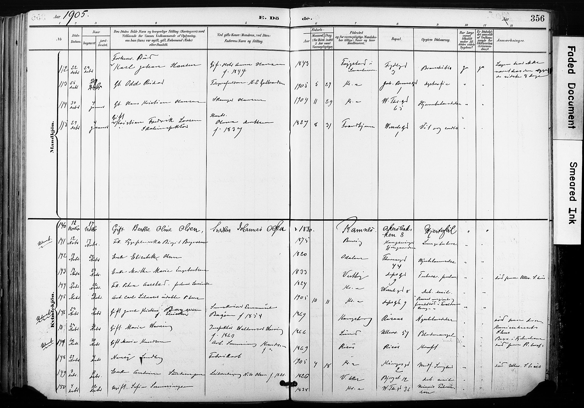 Gamle Aker prestekontor Kirkebøker, AV/SAO-A-10617a/F/L0013: Parish register (official) no. 13, 1901-1908, p. 356