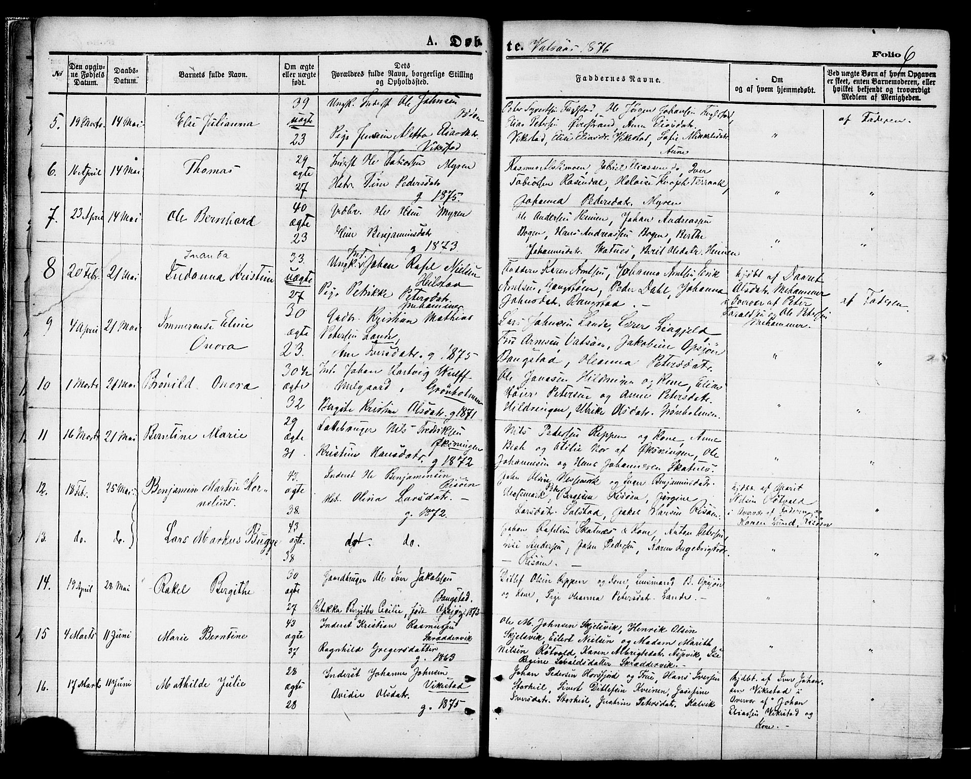 Ministerialprotokoller, klokkerbøker og fødselsregistre - Nordland, AV/SAT-A-1459/810/L0148: Parish register (official) no. 810A09 /1, 1874-1884, p. 6