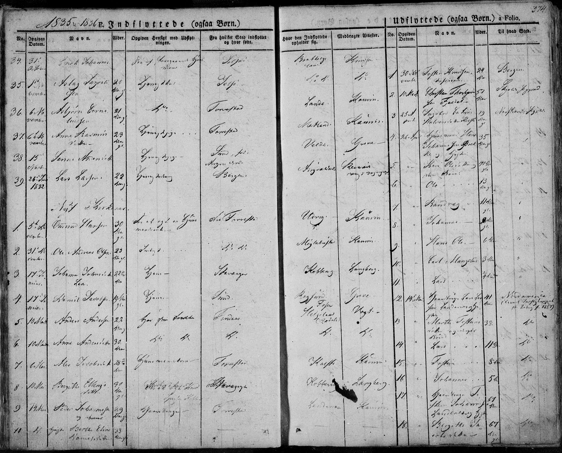 Avaldsnes sokneprestkontor, SAST/A -101851/H/Ha/Haa/L0005: Parish register (official) no. A 5.2, 1825-1841, p. 374