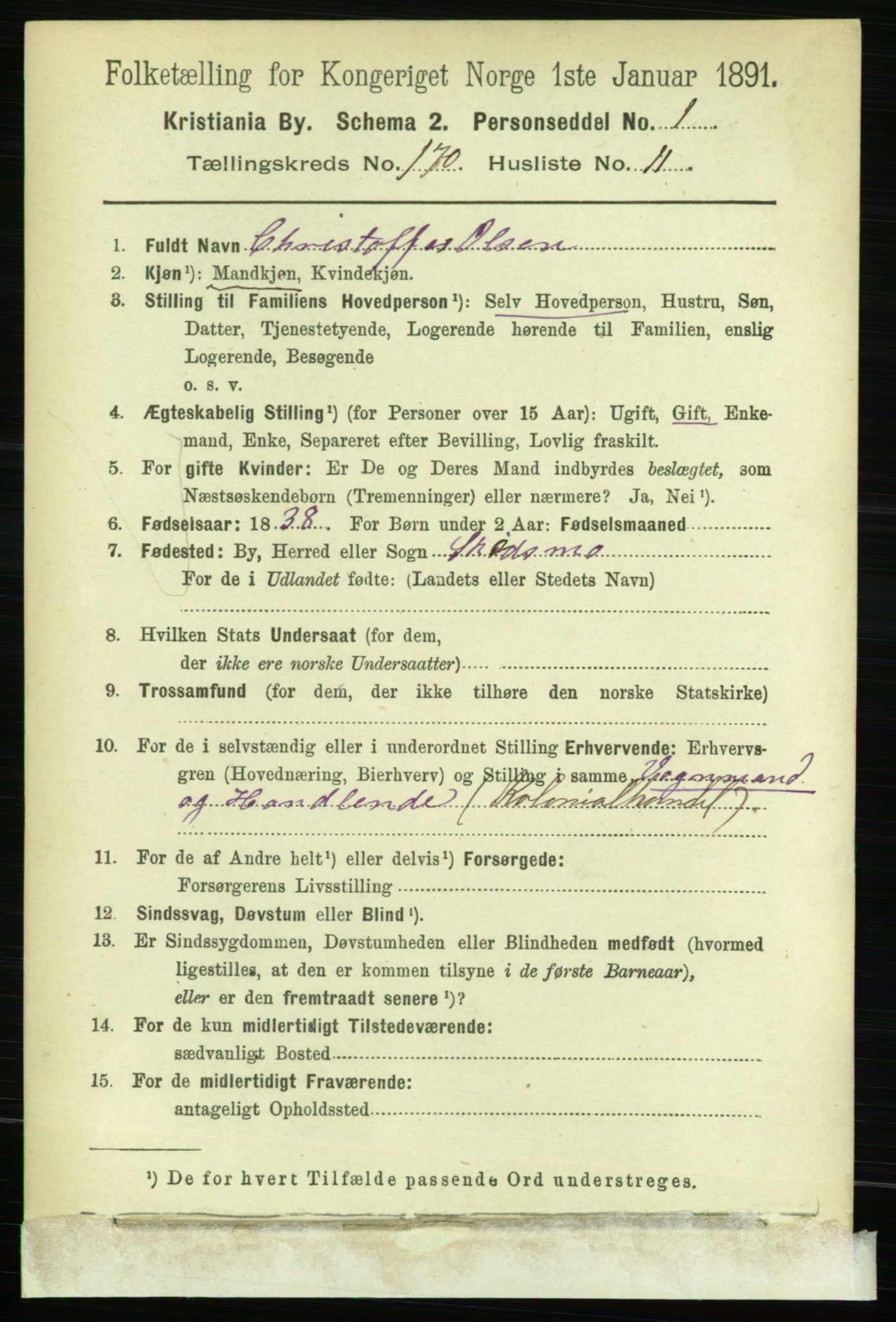 RA, 1891 census for 0301 Kristiania, 1891, p. 100080