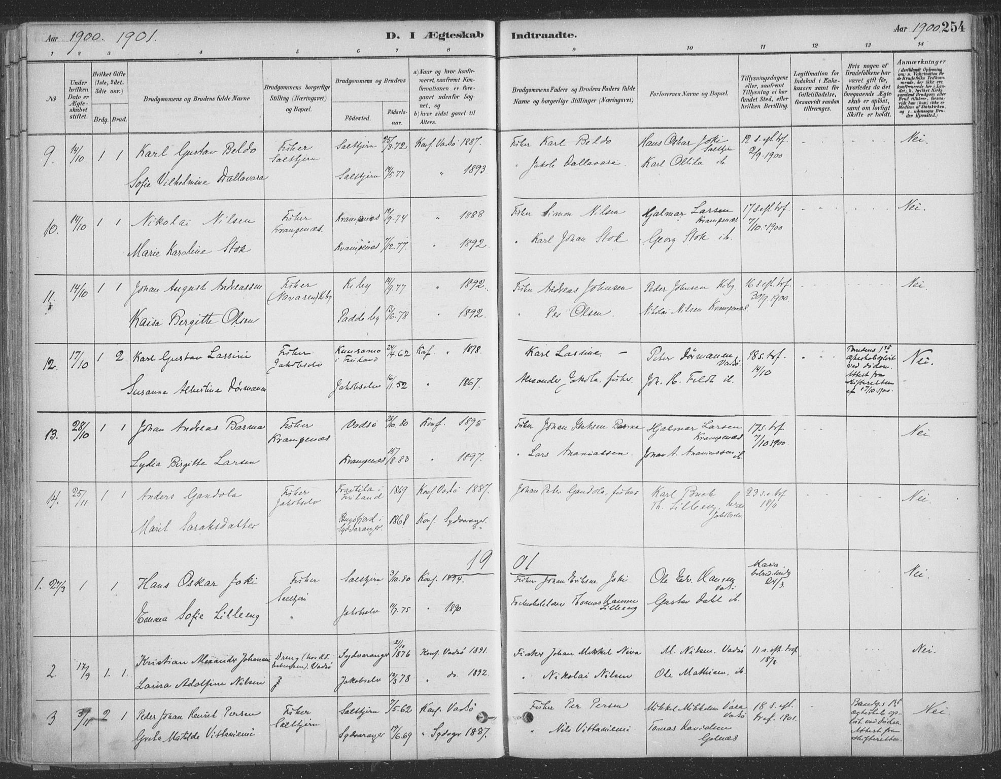 Vadsø sokneprestkontor, SATØ/S-1325/H/Ha/L0009kirke: Parish register (official) no. 9, 1881-1917, p. 254
