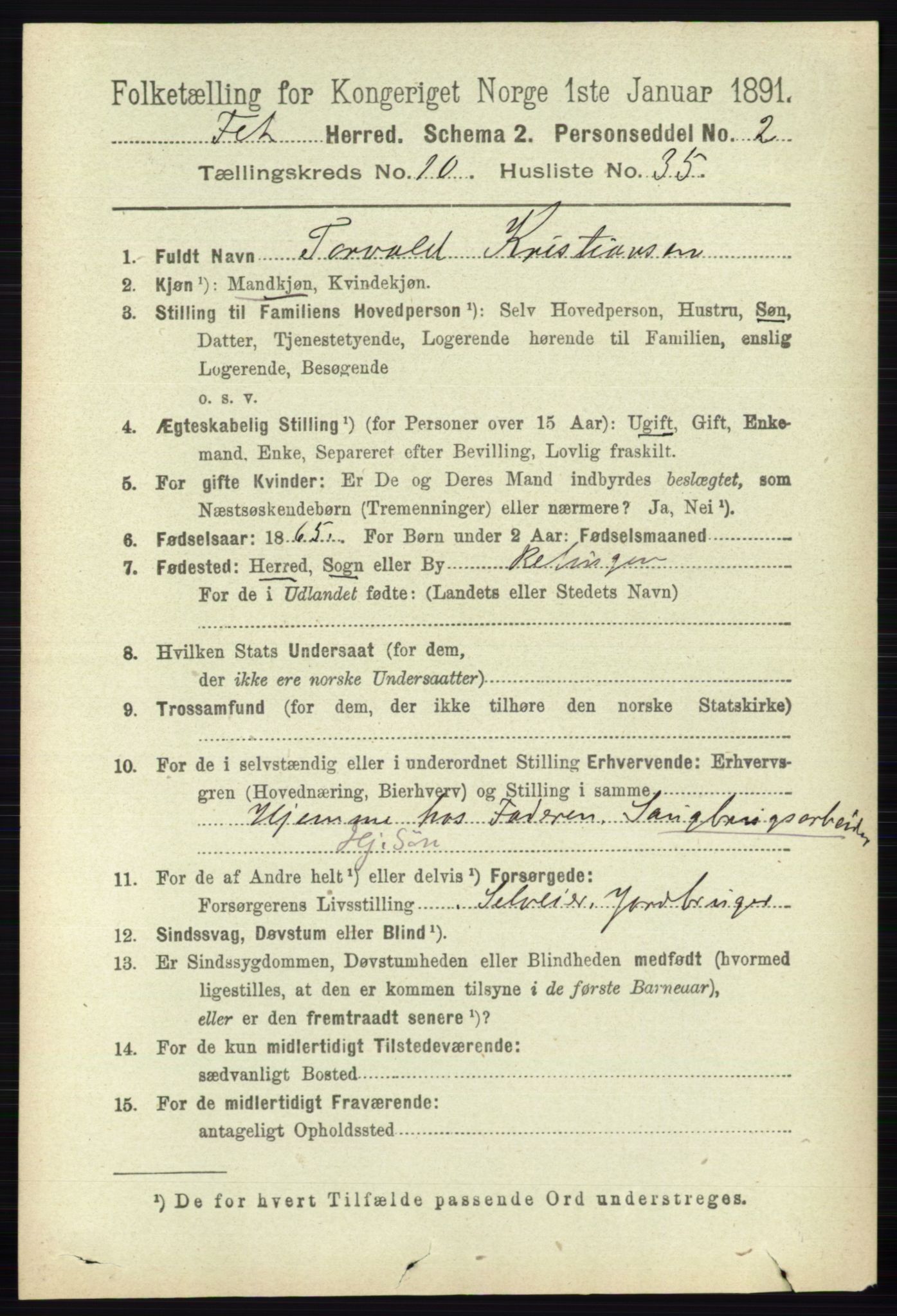 RA, 1891 census for 0227 Fet, 1891, p. 4186