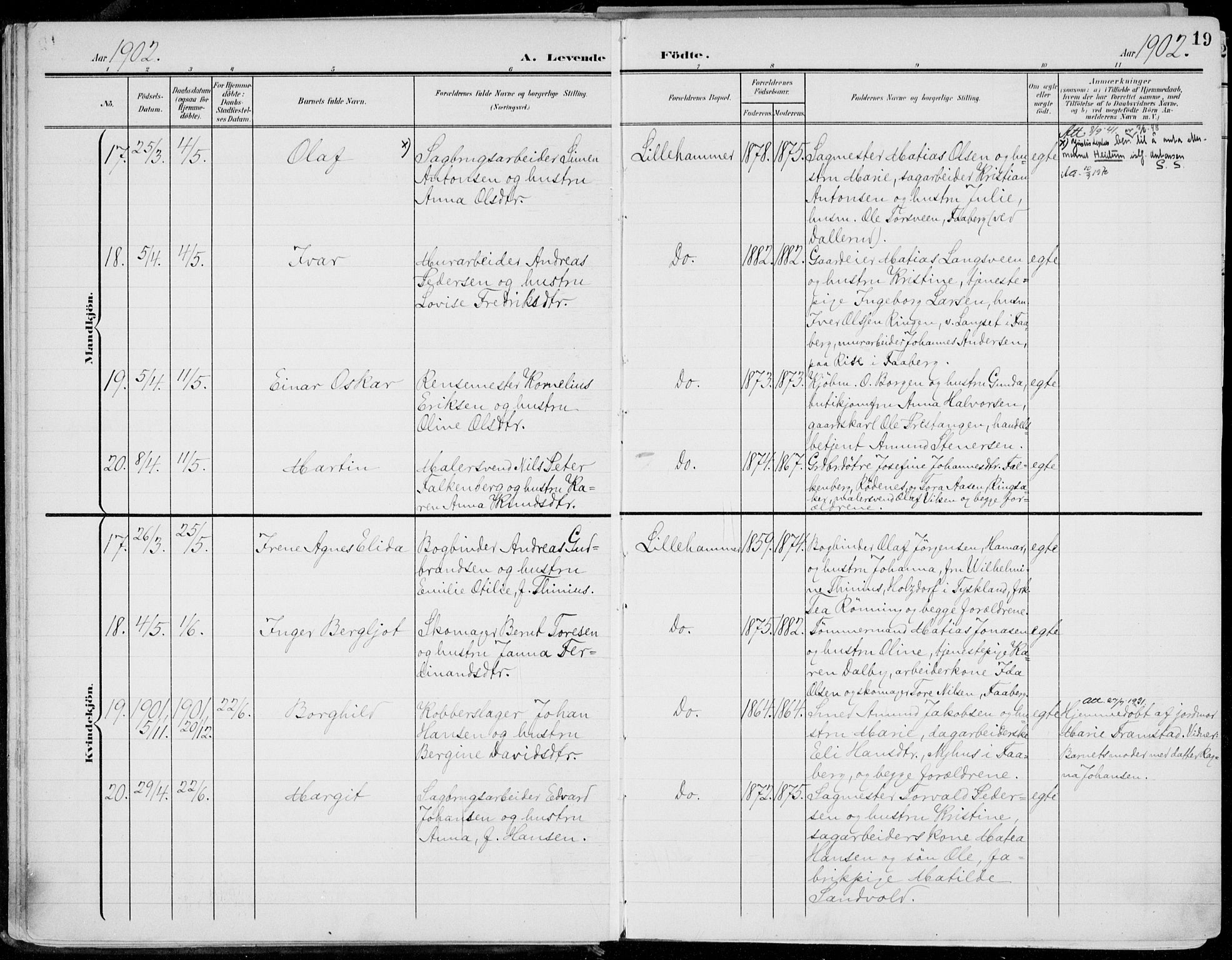 Lillehammer prestekontor, SAH/PREST-088/H/Ha/Haa/L0001: Parish register (official) no. 1, 1901-1916, p. 19