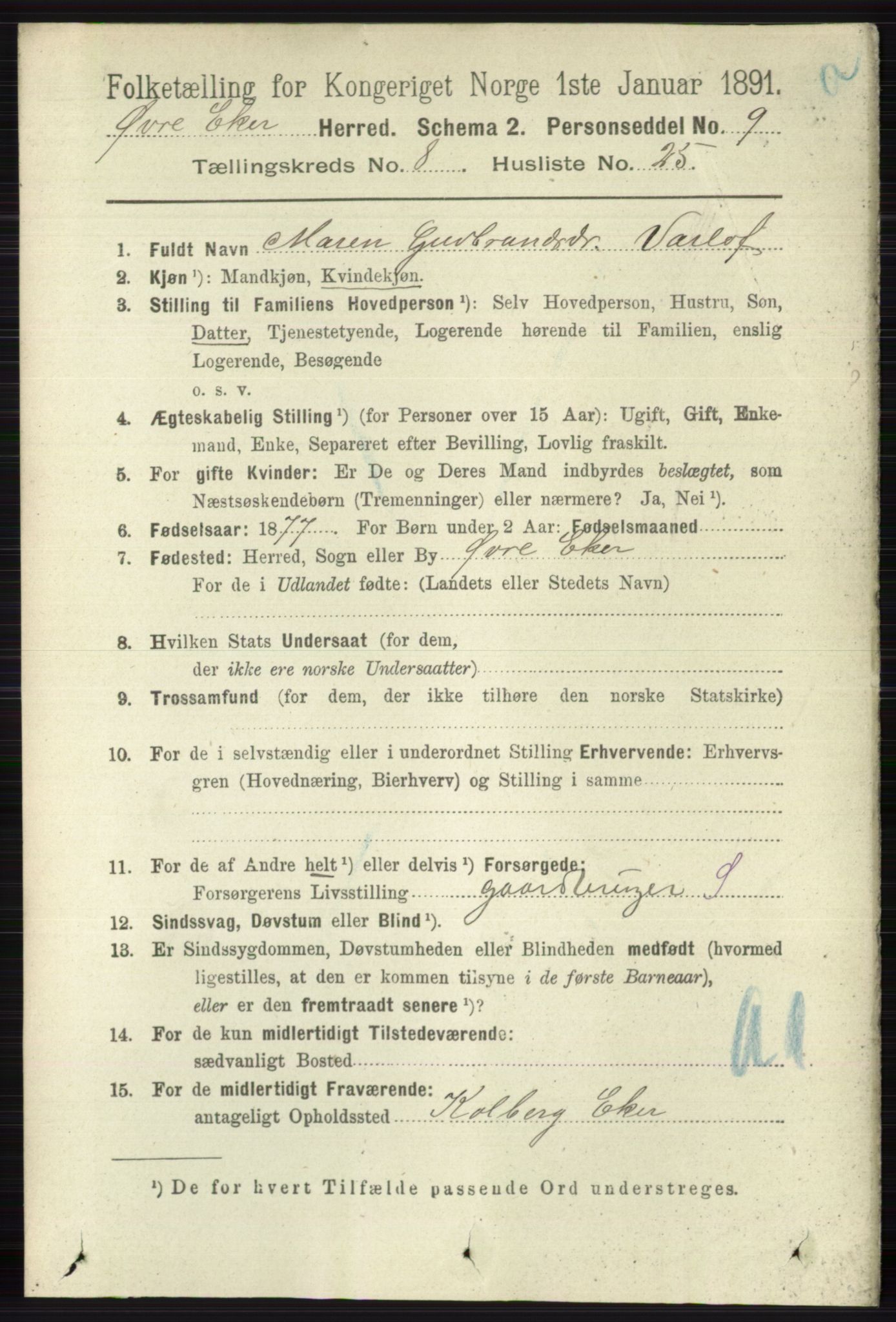 RA, 1891 census for 0624 Øvre Eiker, 1891, p. 3361