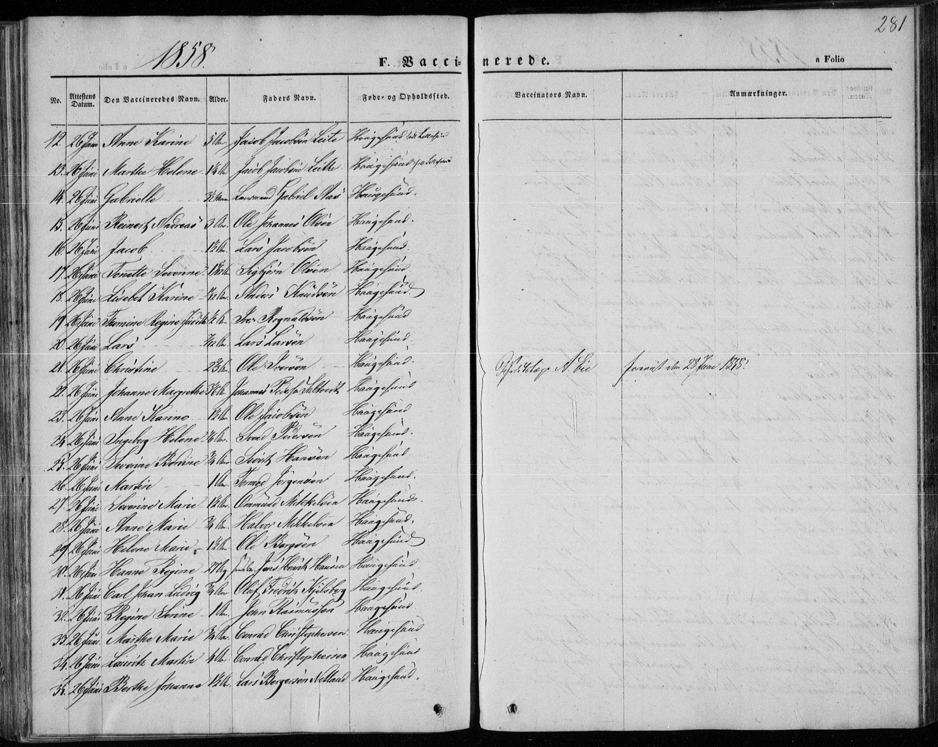 Torvastad sokneprestkontor, AV/SAST-A -101857/H/Ha/Haa/L0011: Parish register (official) no. A 11, 1857-1866, p. 281