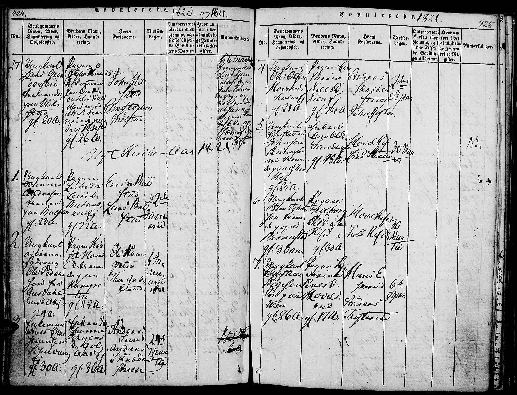 Nes prestekontor, Hedmark, AV/SAH-PREST-020/K/Ka/L0002: Parish register (official) no. 2, 1813-1827, p. 424-425