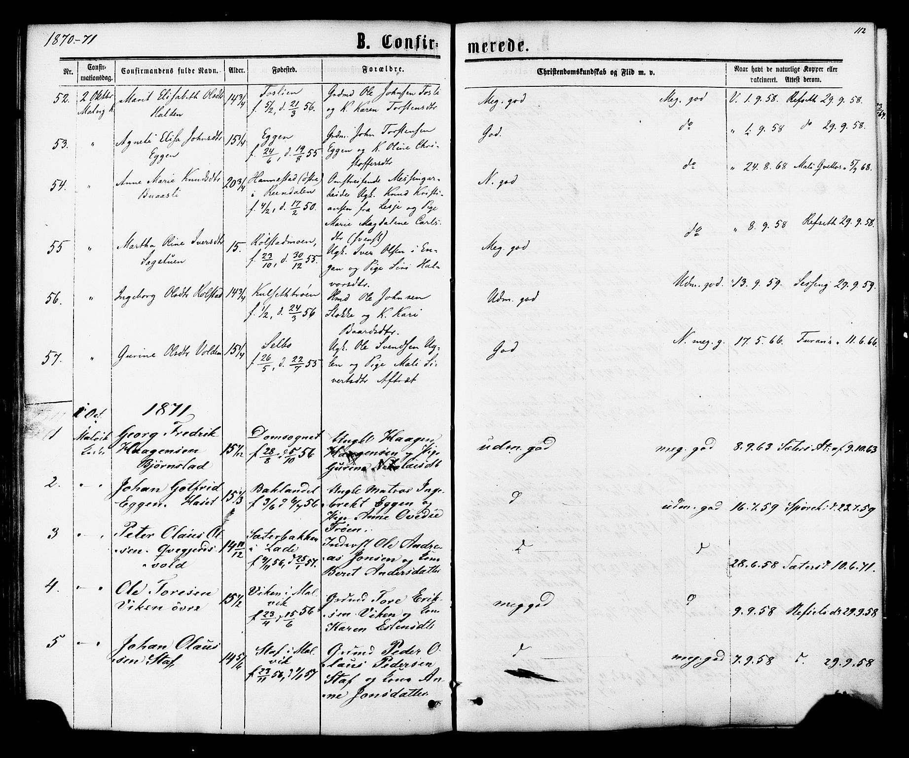 Ministerialprotokoller, klokkerbøker og fødselsregistre - Sør-Trøndelag, SAT/A-1456/616/L0409: Parish register (official) no. 616A06, 1865-1877, p. 112