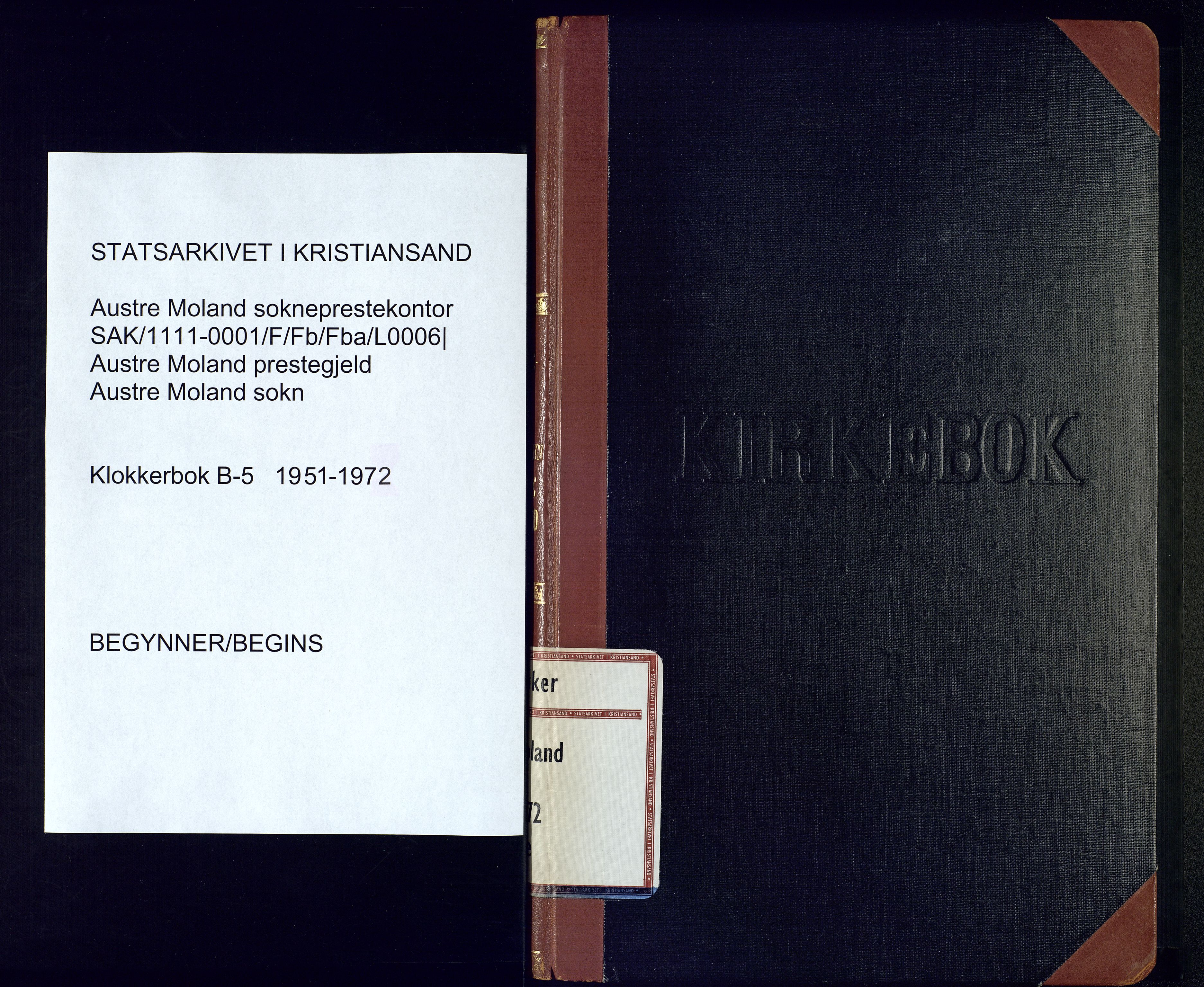 Austre Moland sokneprestkontor, SAK/1111-0001/F/Fb/Fba/L0006: Parish register (copy) no. B-5, 1951-1972