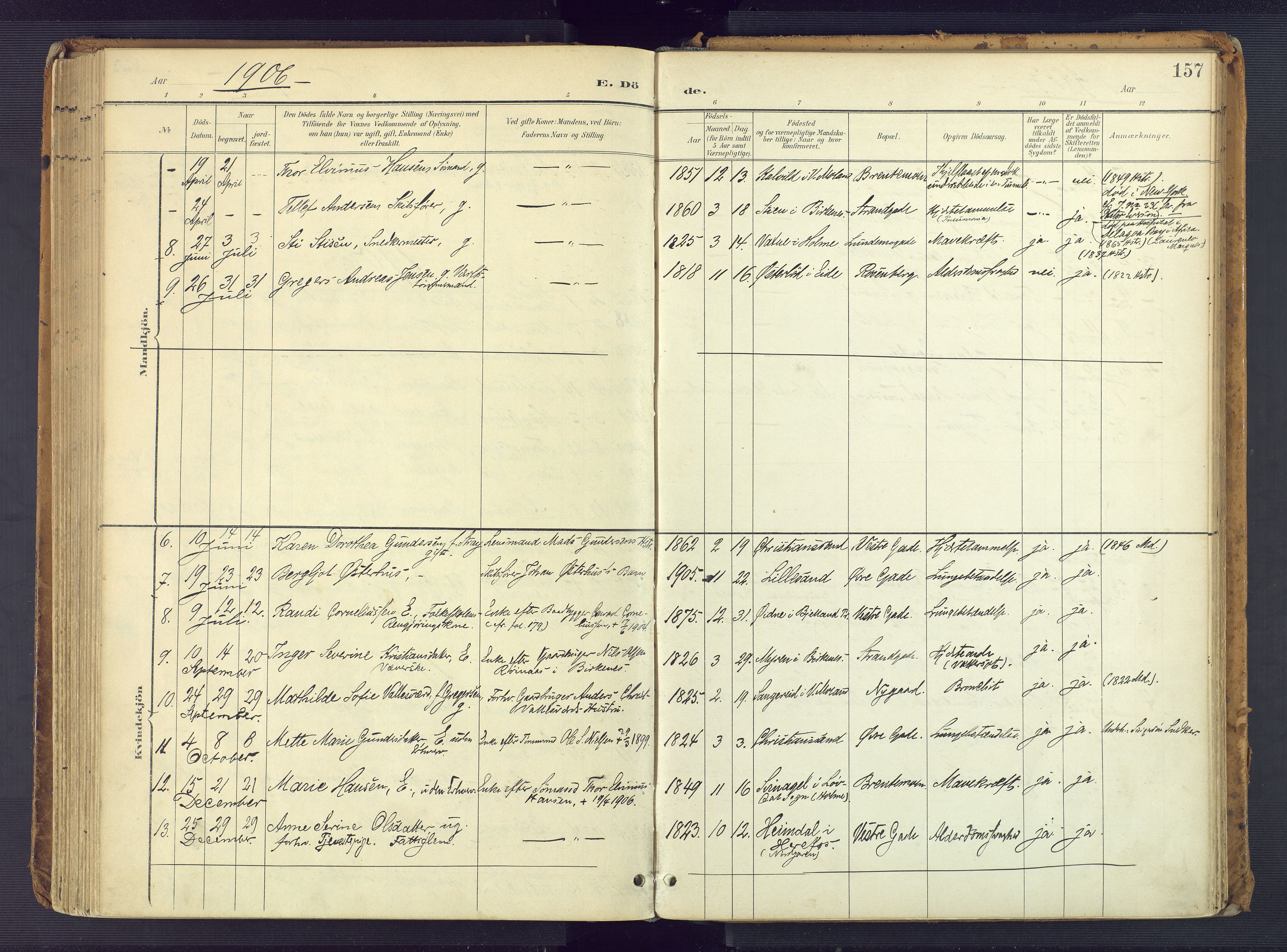 Vestre Moland sokneprestkontor, AV/SAK-1111-0046/F/Fa/Faa/L0002: Parish register (official) no. A 2, 1900-1926, p. 157