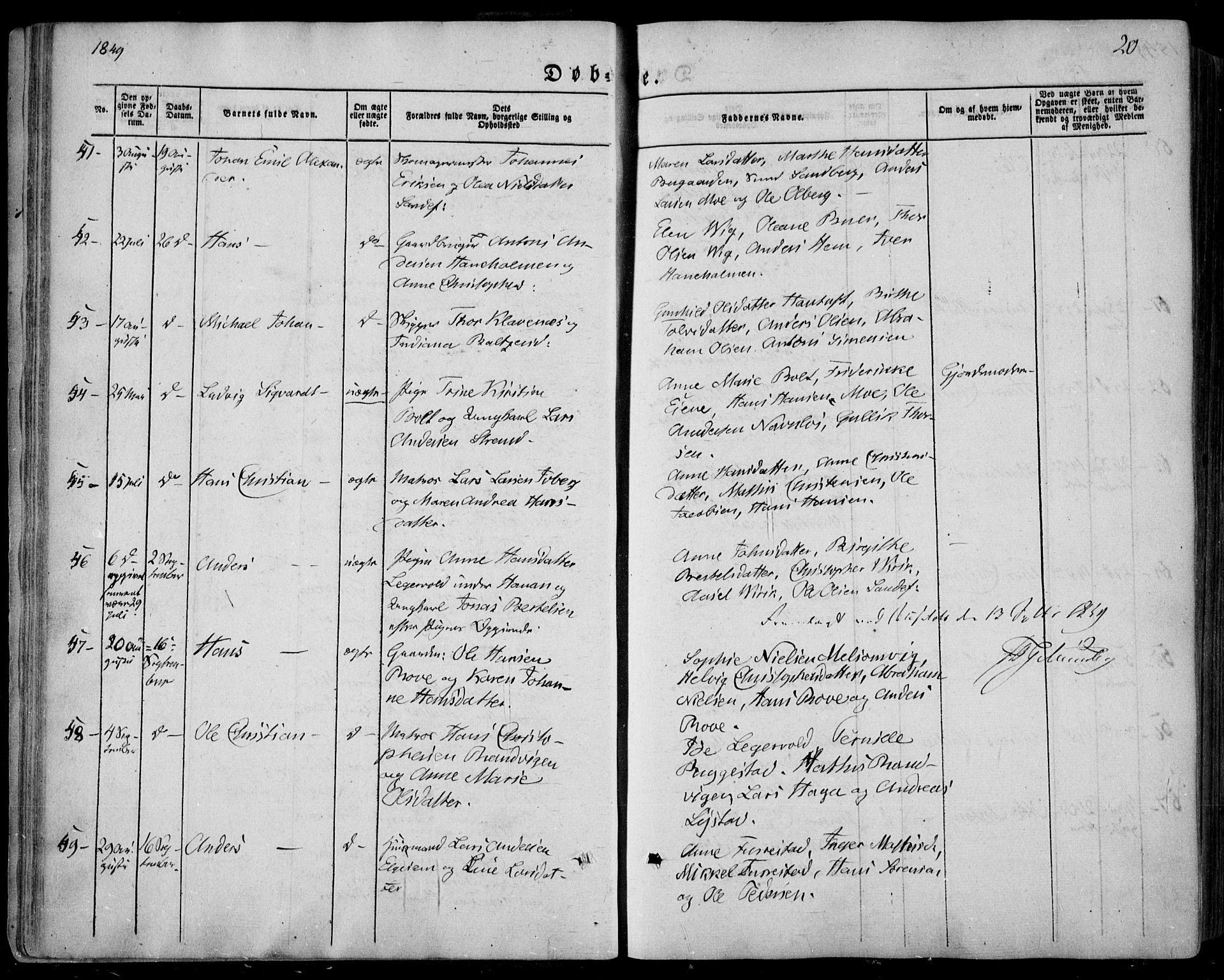 Sandar kirkebøker, SAKO/A-243/F/Fa/L0006: Parish register (official) no. 6, 1847-1860, p. 20