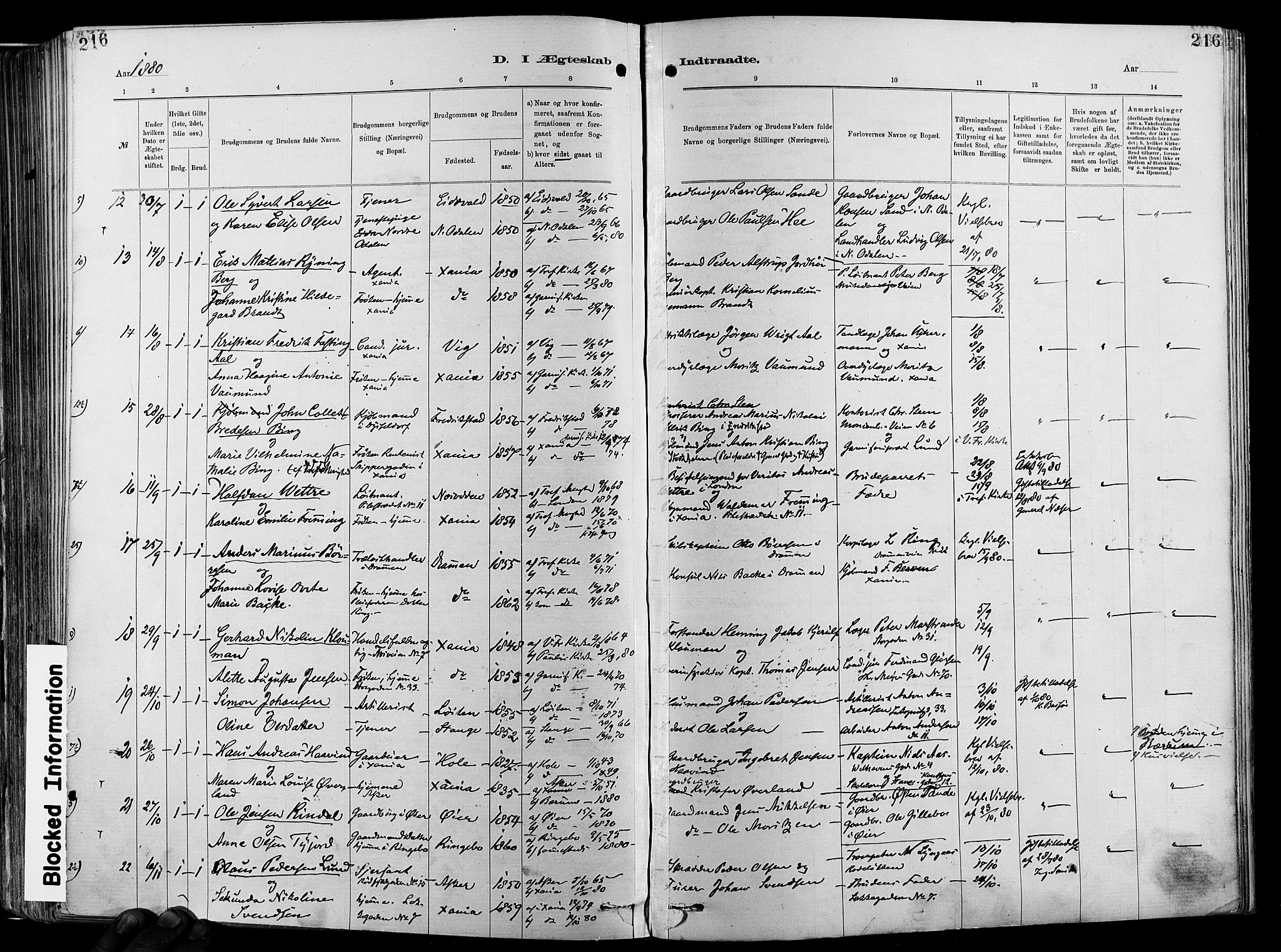 Garnisonsmenigheten Kirkebøker, AV/SAO-A-10846/F/Fa/L0012: Parish register (official) no. 12, 1880-1893, p. 216