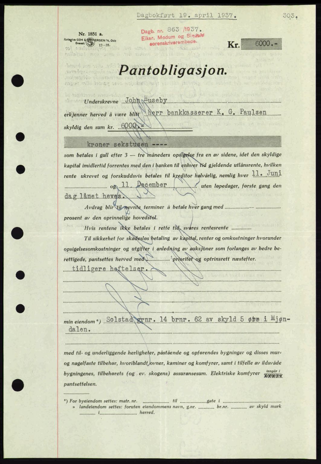 Eiker, Modum og Sigdal sorenskriveri, SAKO/A-123/G/Ga/Gab/L0035: Mortgage book no. A5, 1937-1937, Diary no: : 863/1937