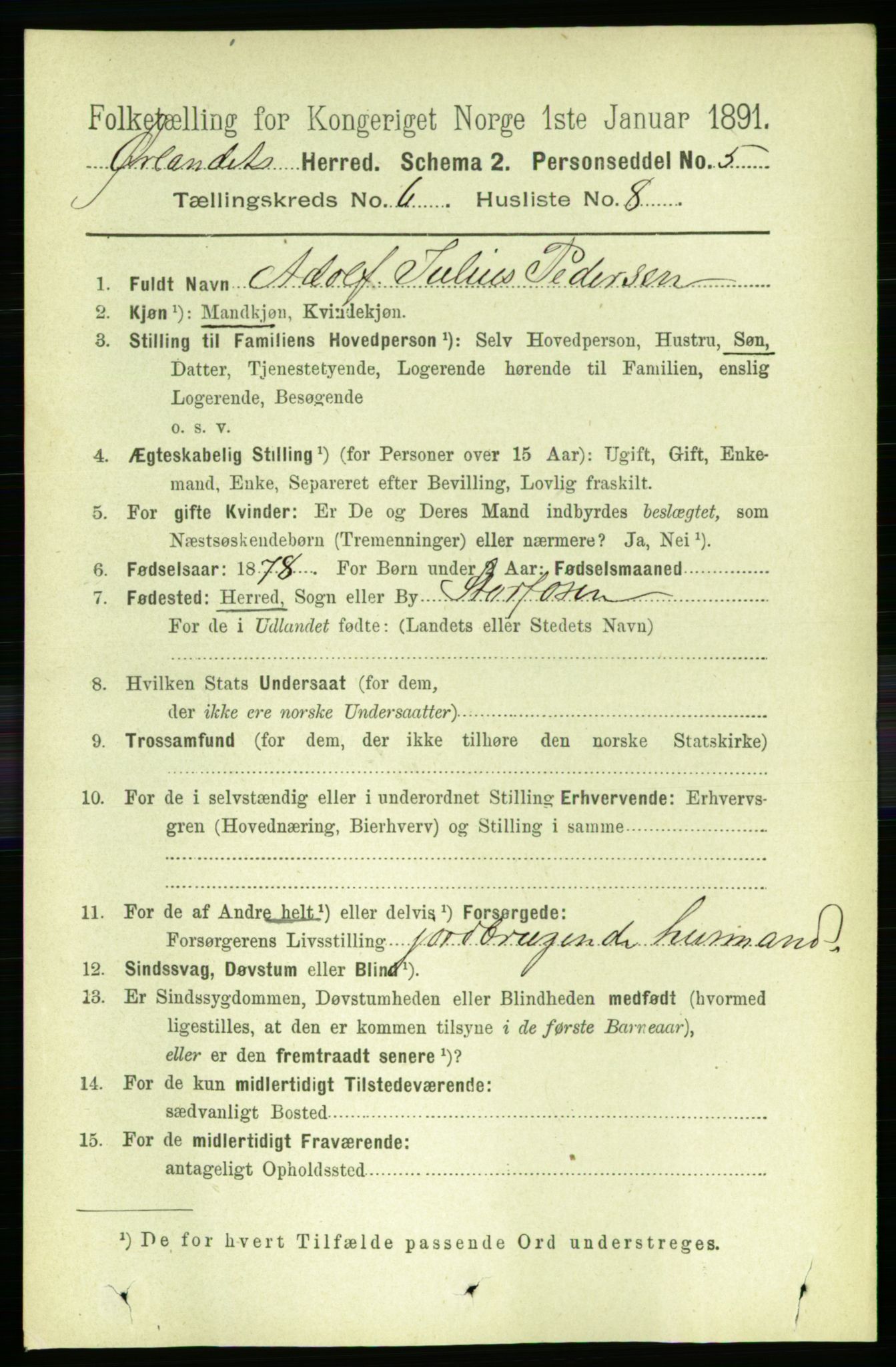RA, 1891 census for 1621 Ørland, 1891, p. 1899