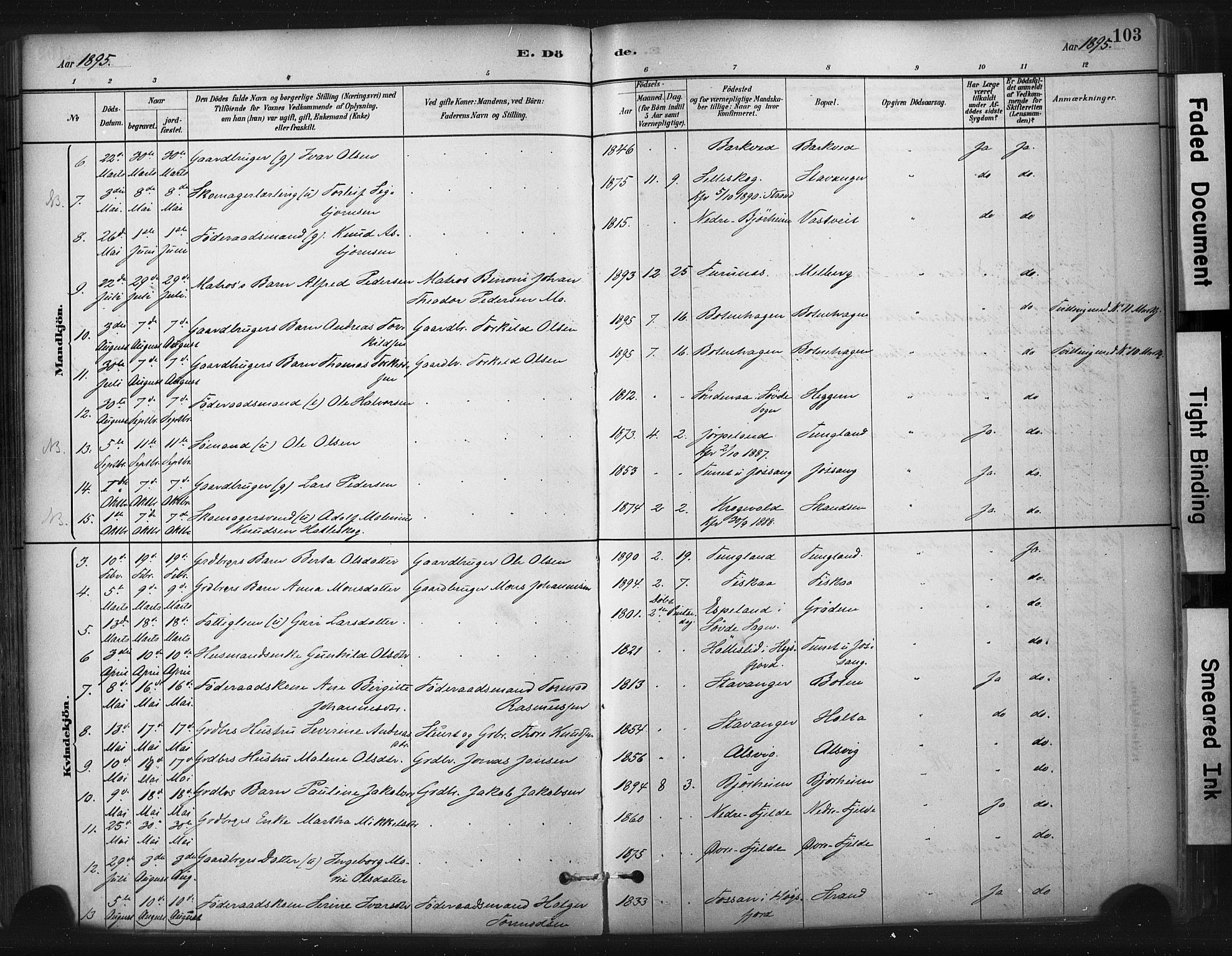 Strand sokneprestkontor, AV/SAST-A-101828/H/Ha/Haa/L0010: Parish register (official) no. A 10, 1882-1929, p. 103