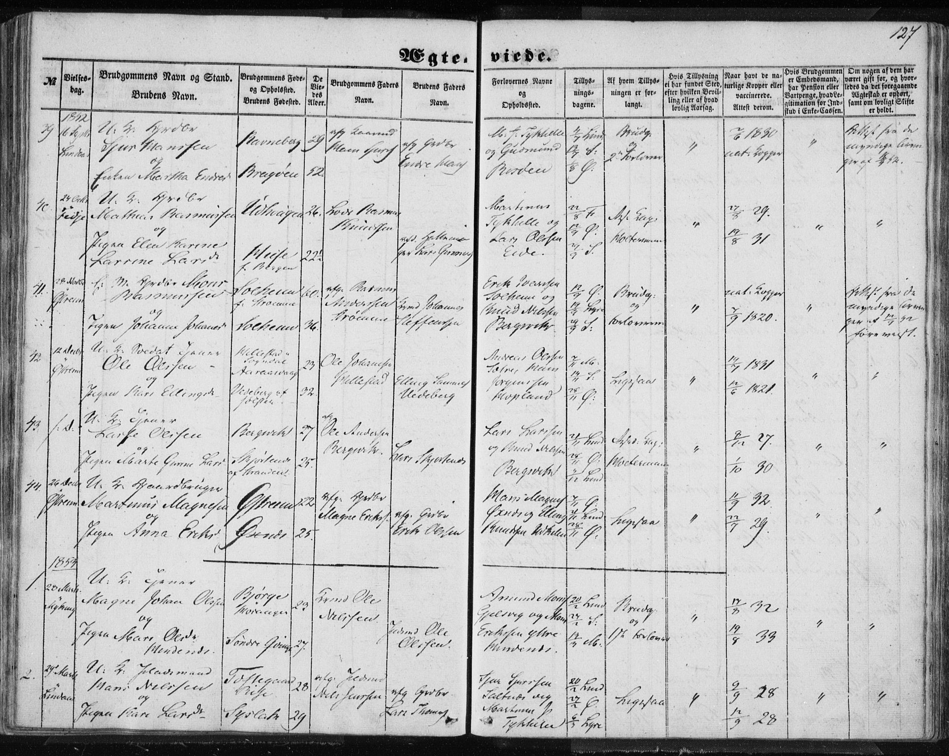 Lindås Sokneprestembete, AV/SAB-A-76701/H/Haa/Haaa/L0013: Parish register (official) no. A 13, 1848-1862, p. 127