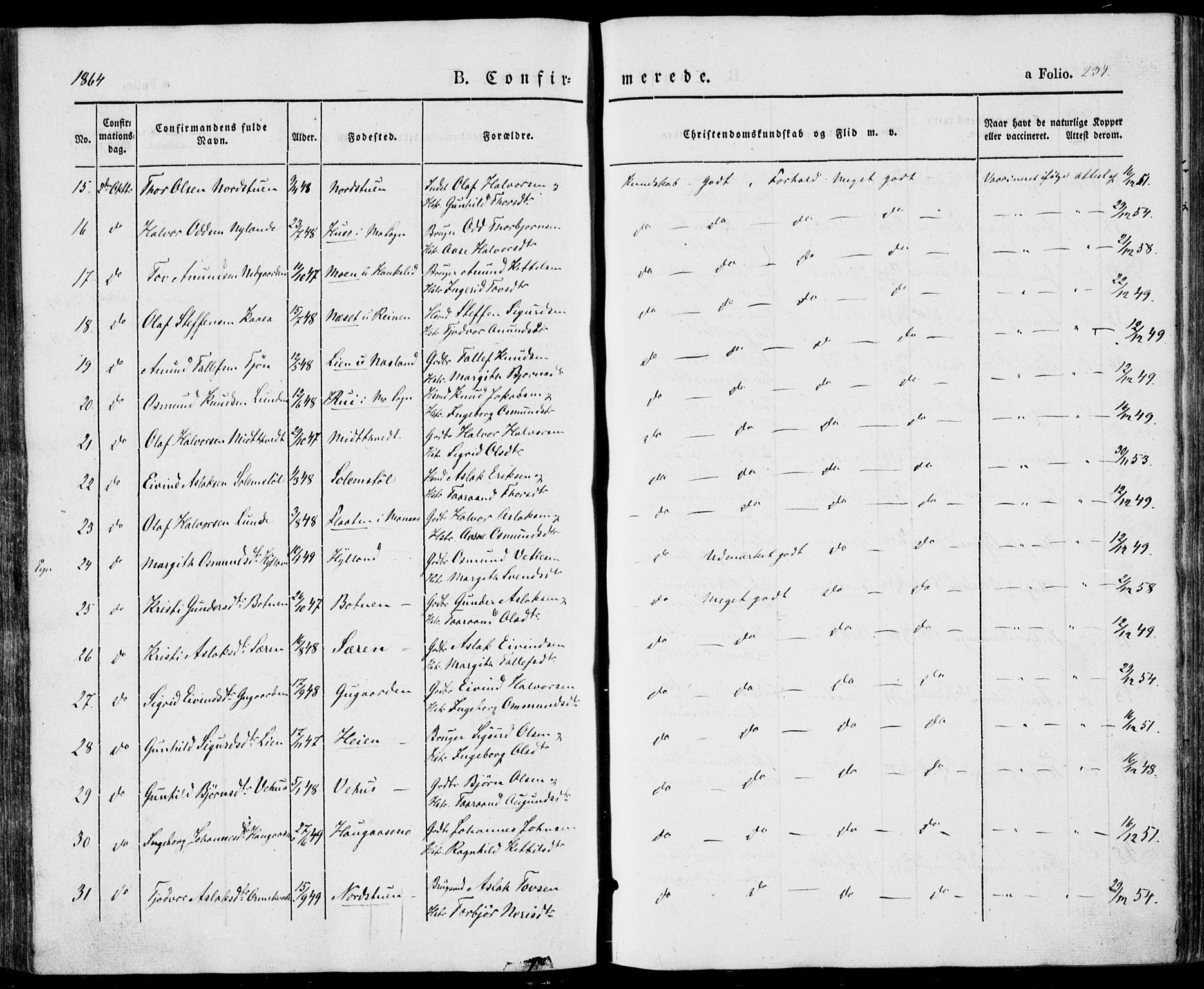 Vinje kirkebøker, SAKO/A-312/F/Fa/L0004: Parish register (official) no. I 4, 1843-1869, p. 234