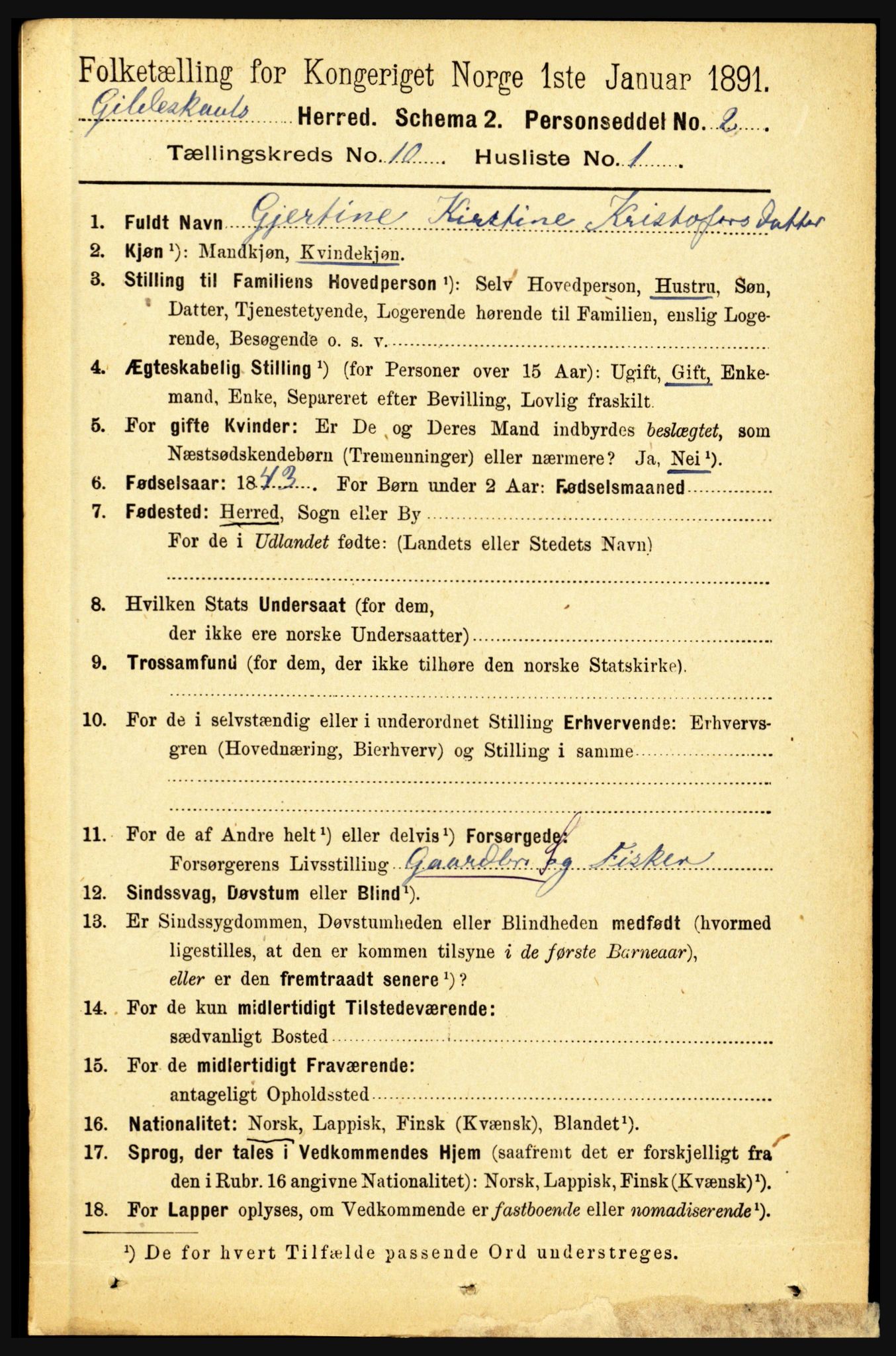 RA, 1891 census for 1838 Gildeskål, 1891, p. 2931