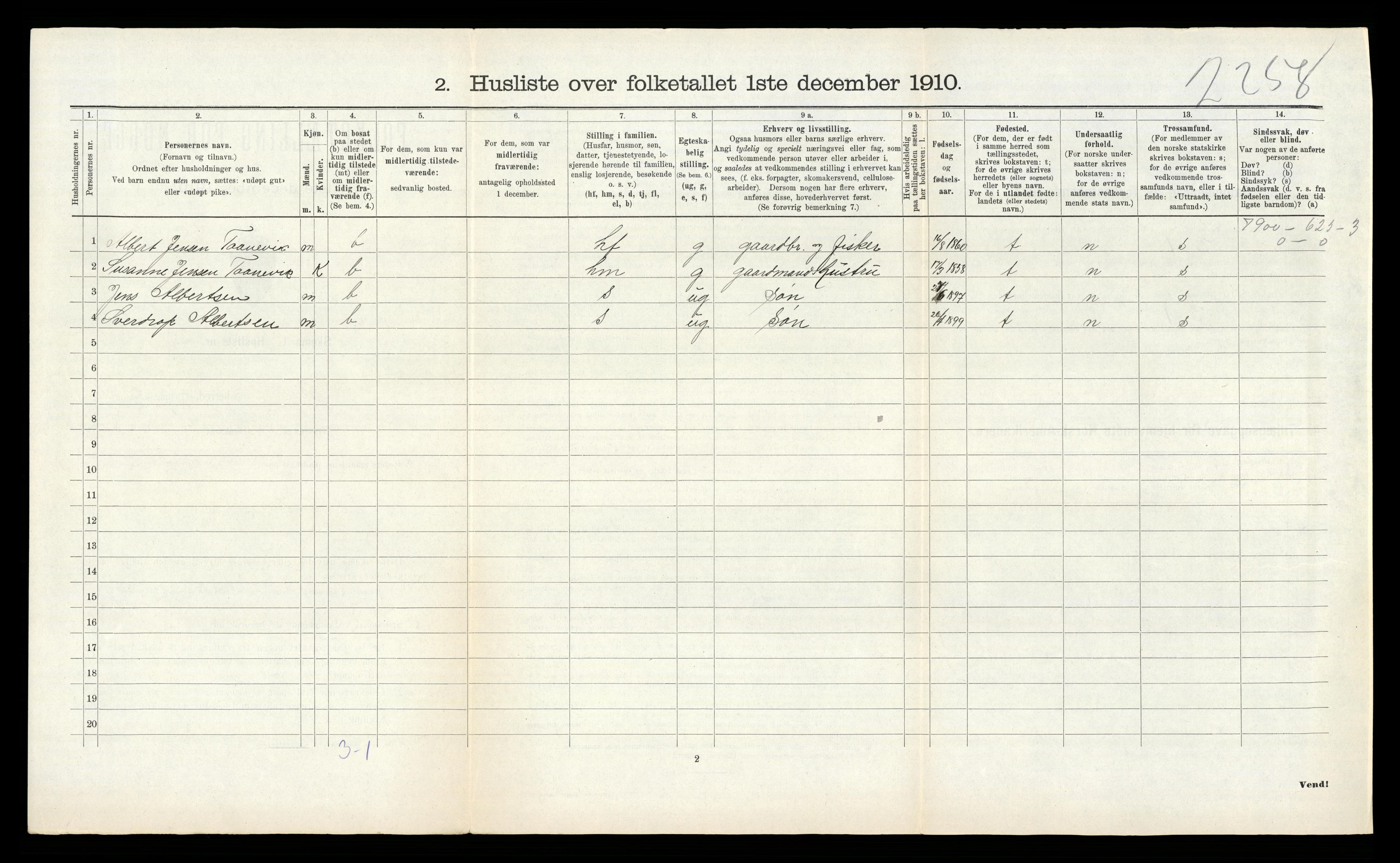 RA, 1910 census for Søgne, 1910, p. 1005