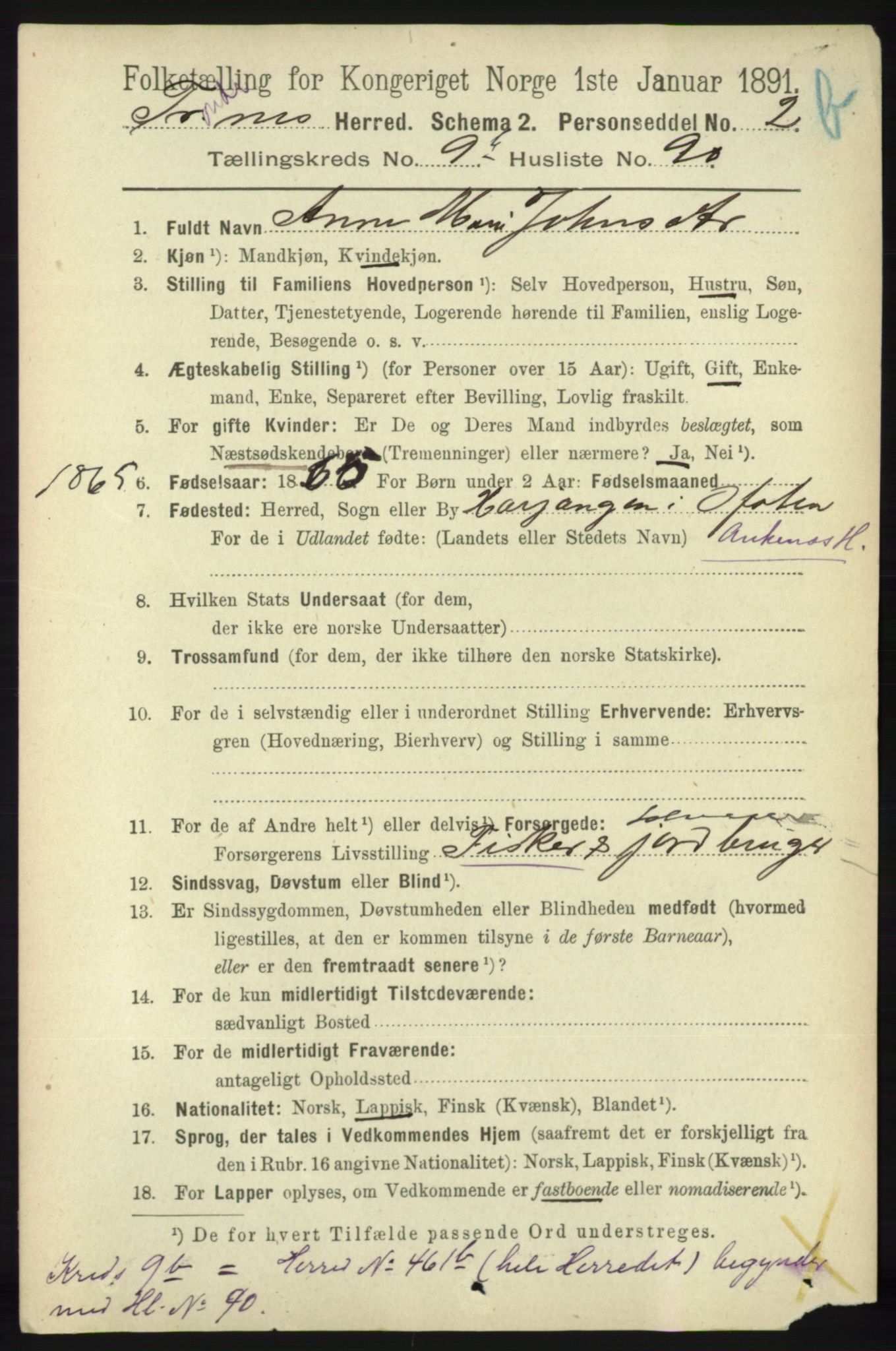 RA, 1891 census for 1914 Trondenes, 1891, p. 7211