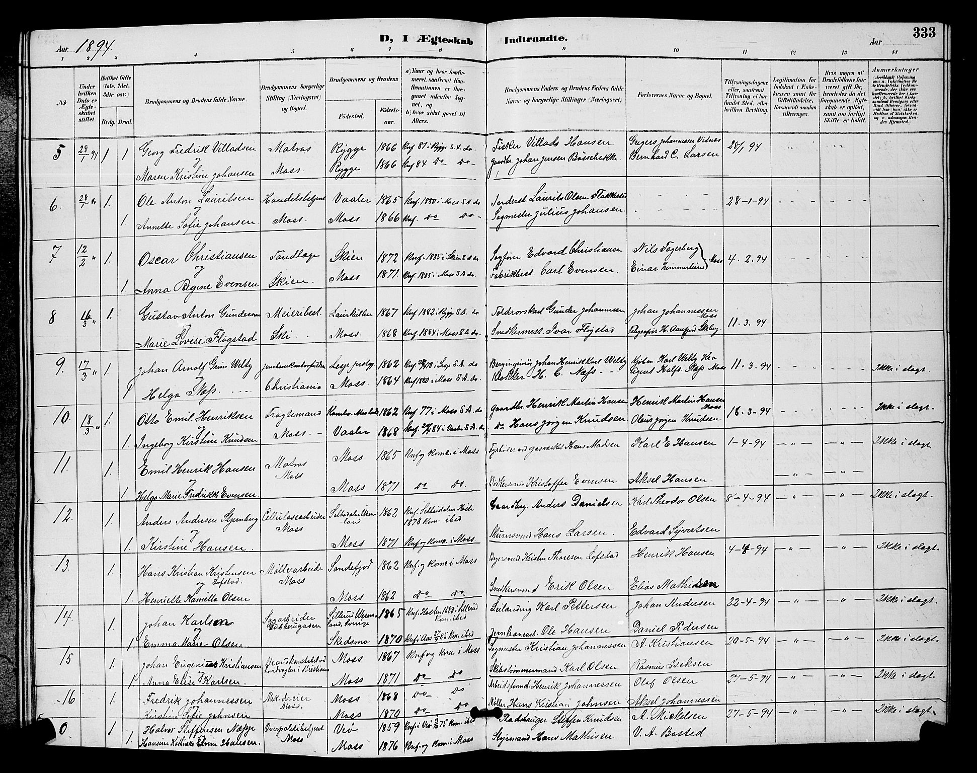 Moss prestekontor Kirkebøker, AV/SAO-A-2003/G/Ga/L0006: Parish register (copy) no. I 6, 1889-1900, p. 333