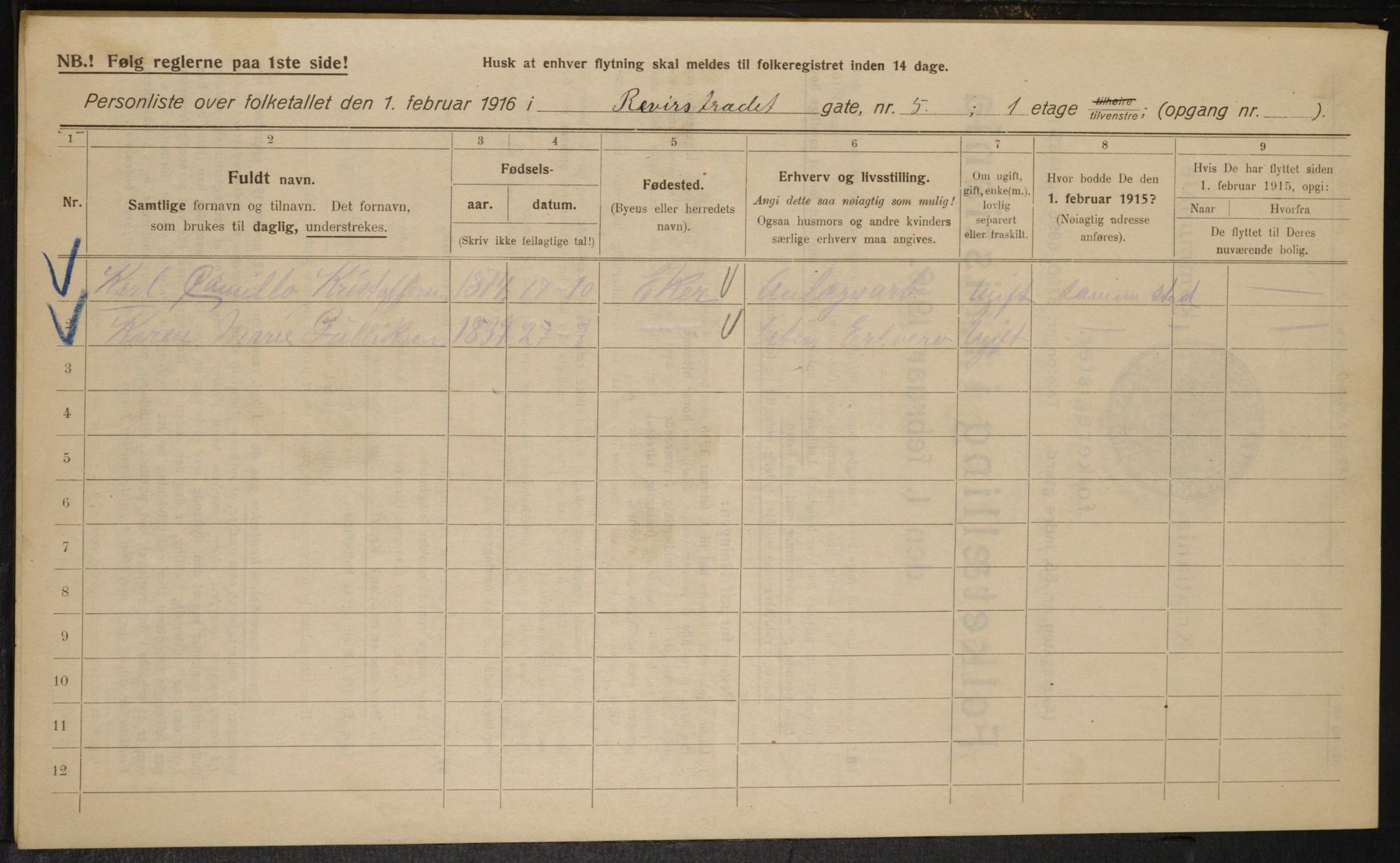 OBA, Municipal Census 1916 for Kristiania, 1916, p. 85078