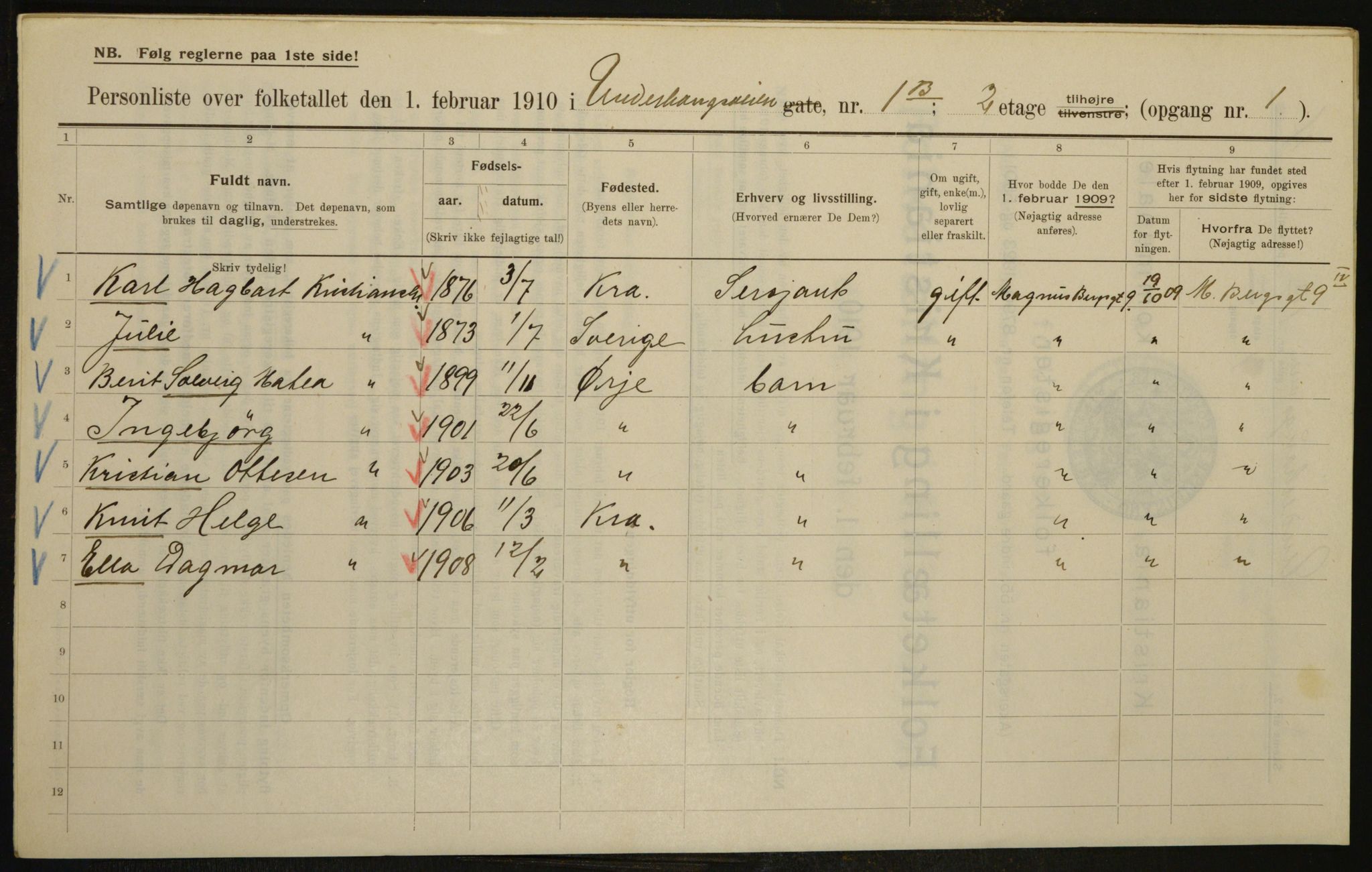 OBA, Municipal Census 1910 for Kristiania, 1910, p. 113520