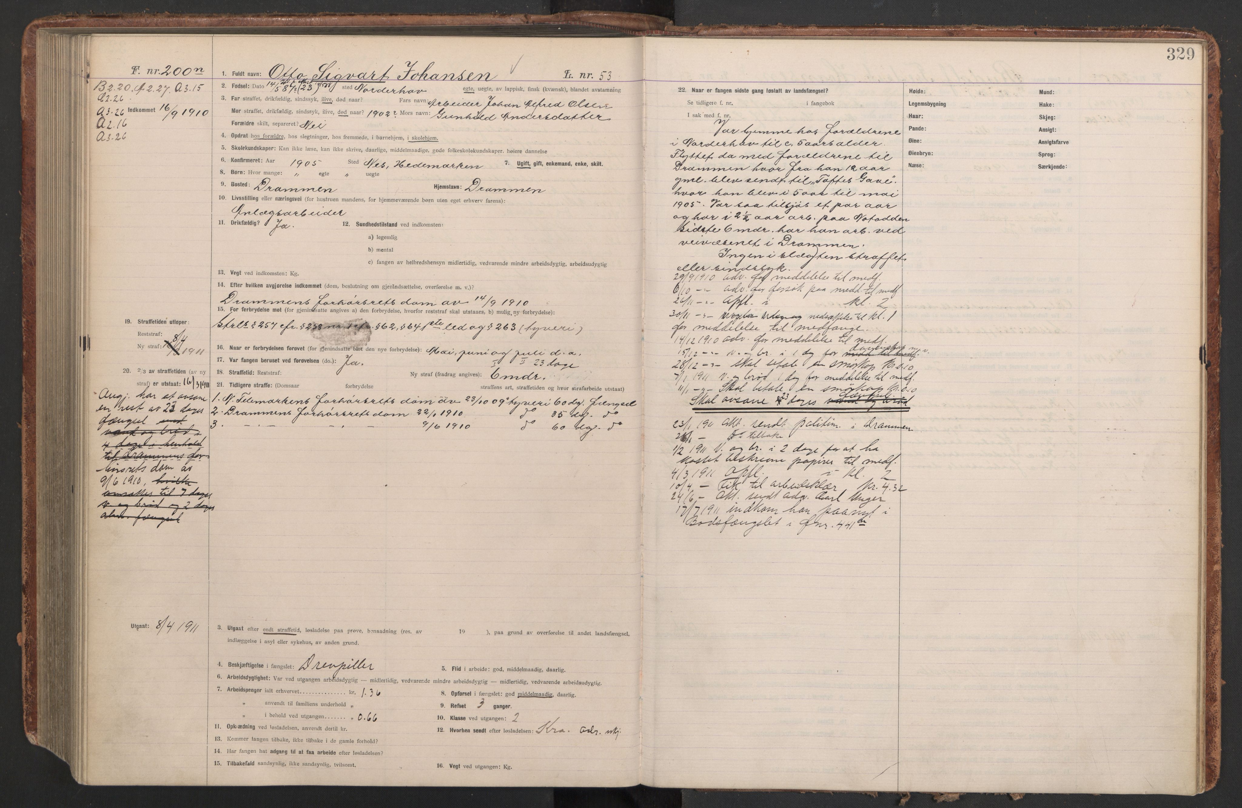 Botsfengslet, AV/RA-S-1539/D/Db/Dbb/L0043: 872m - 212n, 1909-1910, p. 329