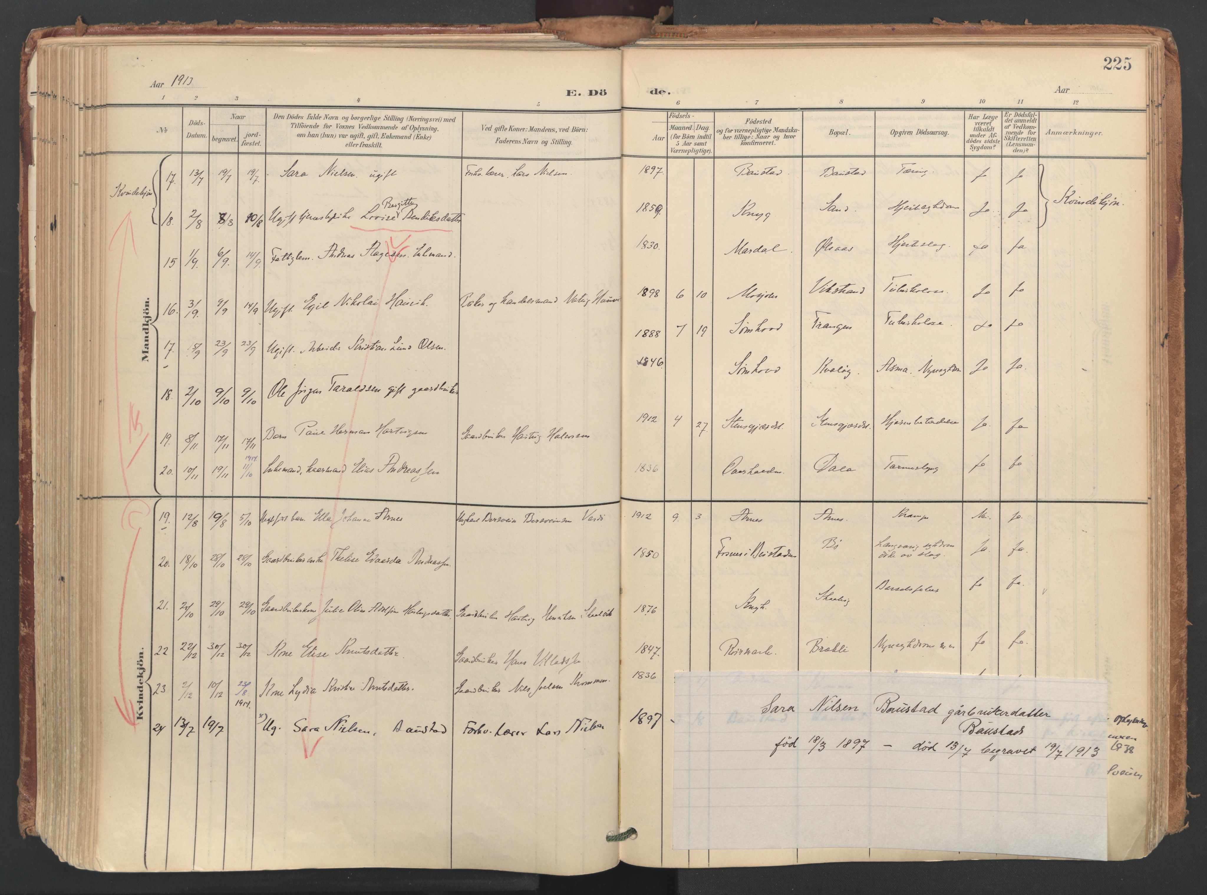 Ministerialprotokoller, klokkerbøker og fødselsregistre - Nordland, AV/SAT-A-1459/812/L0180: Parish register (official) no. 812A09, 1901-1915, p. 225