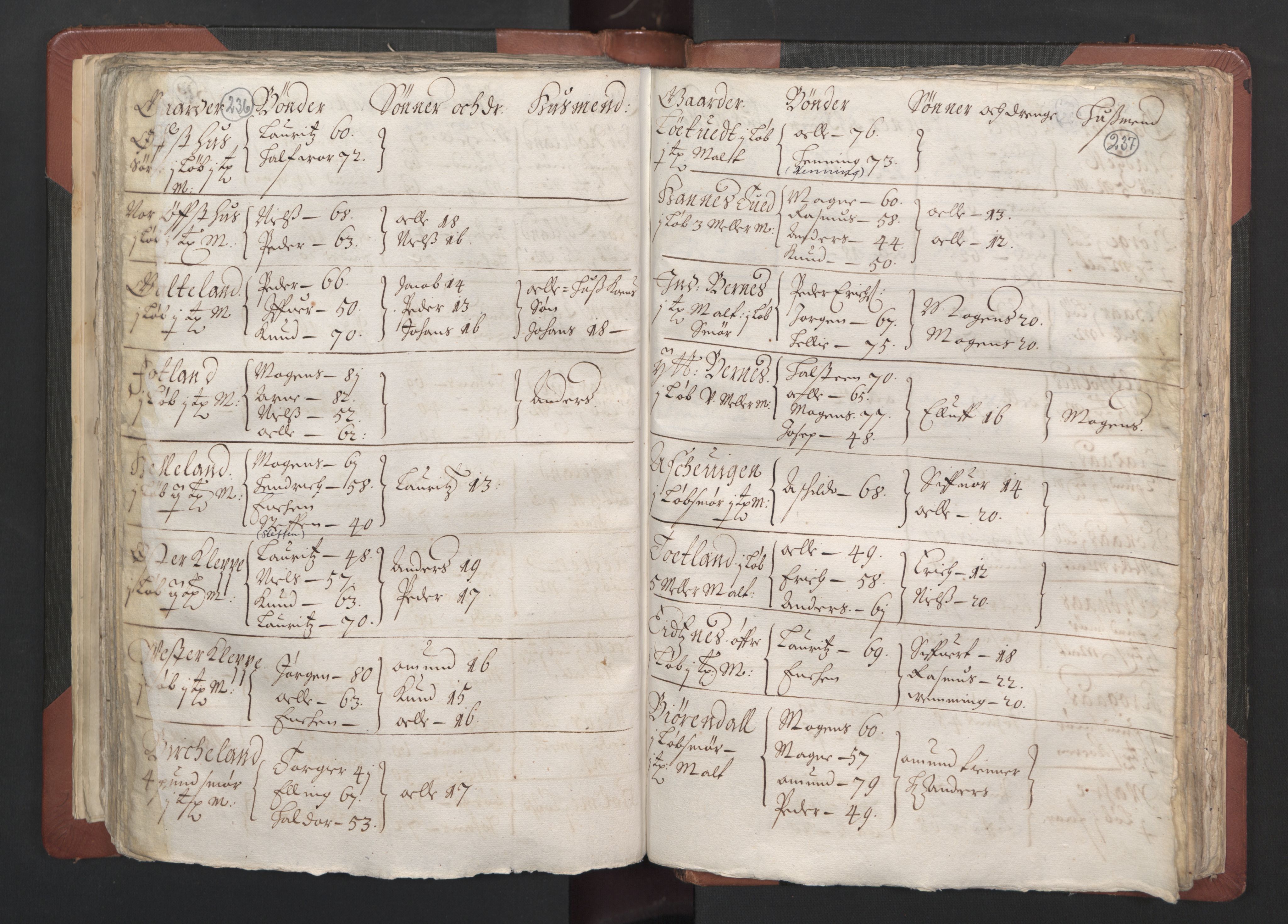 RA, Bailiff's Census 1664-1666, no. 13: Nordhordland fogderi and Sunnhordland fogderi, 1665, p. 236-237