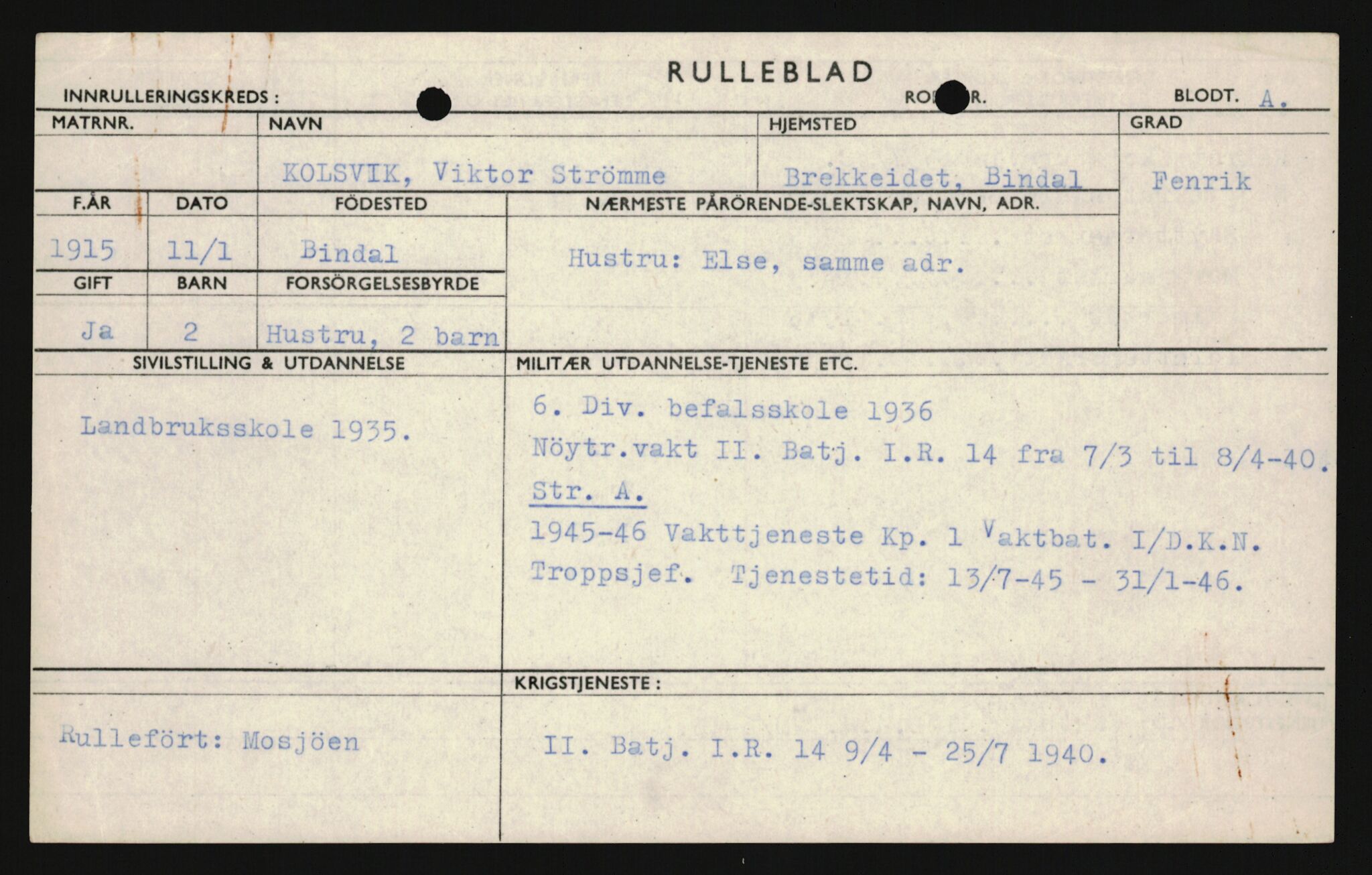 Forsvaret, Sør-Hålogaland landforsvar, AV/RA-RAFA-2552/P/Pa/L0302: Personellmapper for slettet personell, yrkesbefal og vernepliktig befal, født 1913-1916, 1932-1976, p. 336