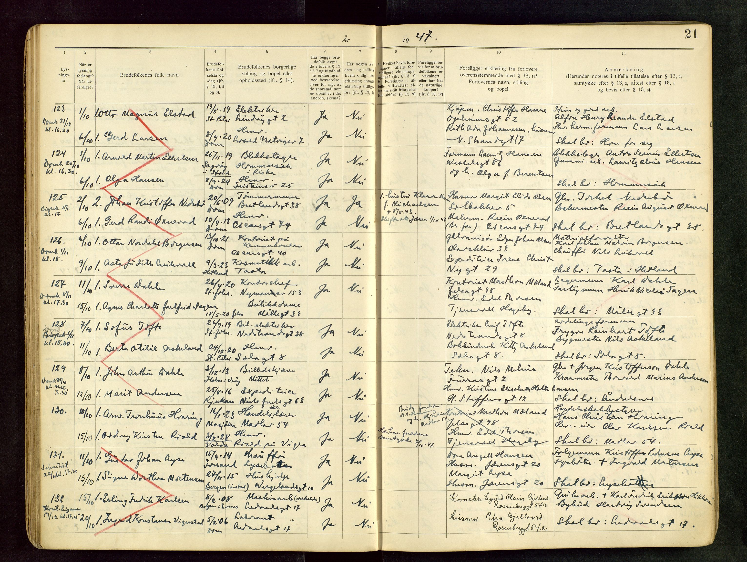 Domkirken sokneprestkontor, AV/SAST-A-101812/001/70/705BB/L0004: Banns register no. 4, 1943-1951, p. 21