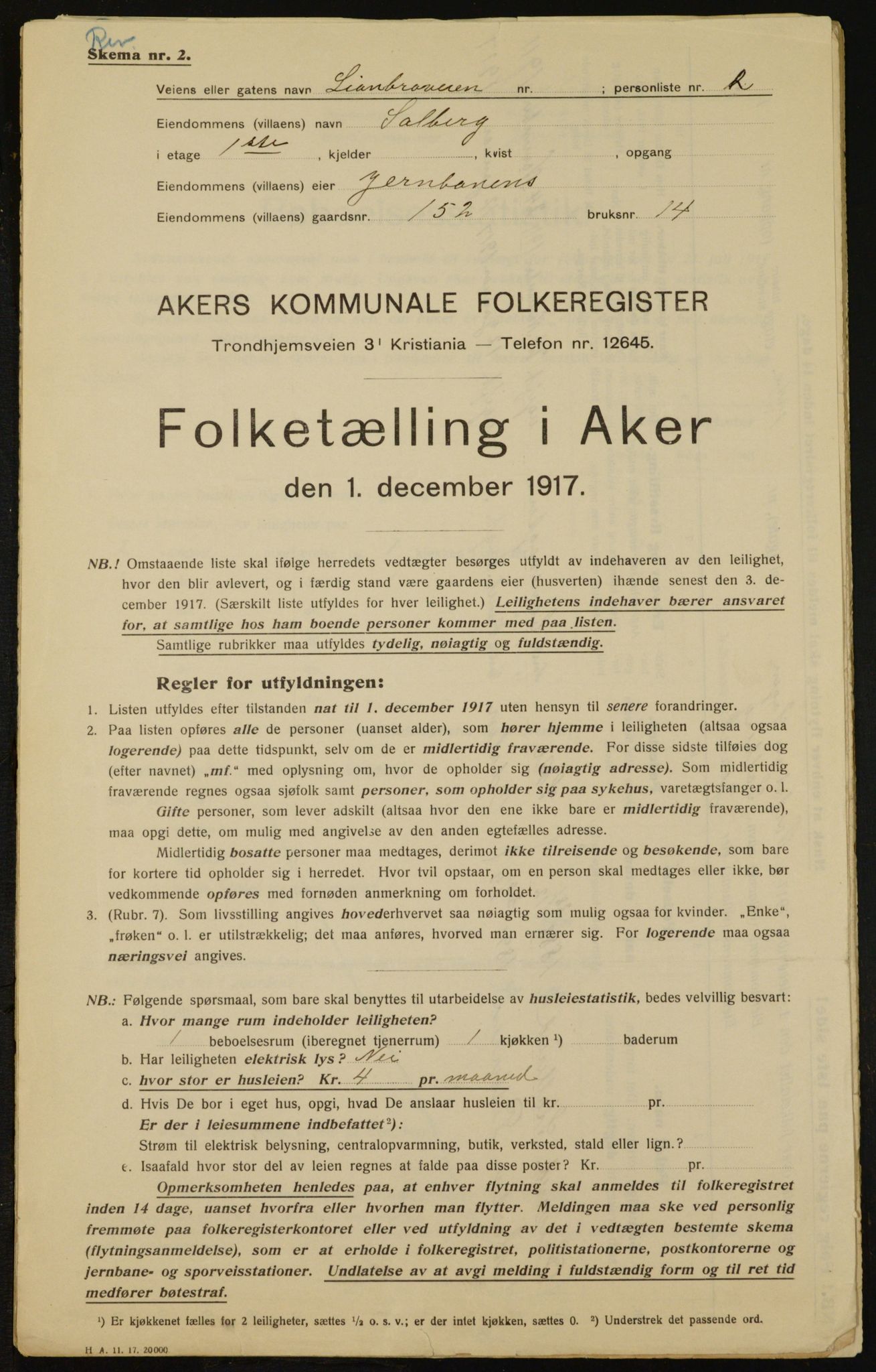 OBA, Municipal Census 1917 for Aker, 1917, p. 20155