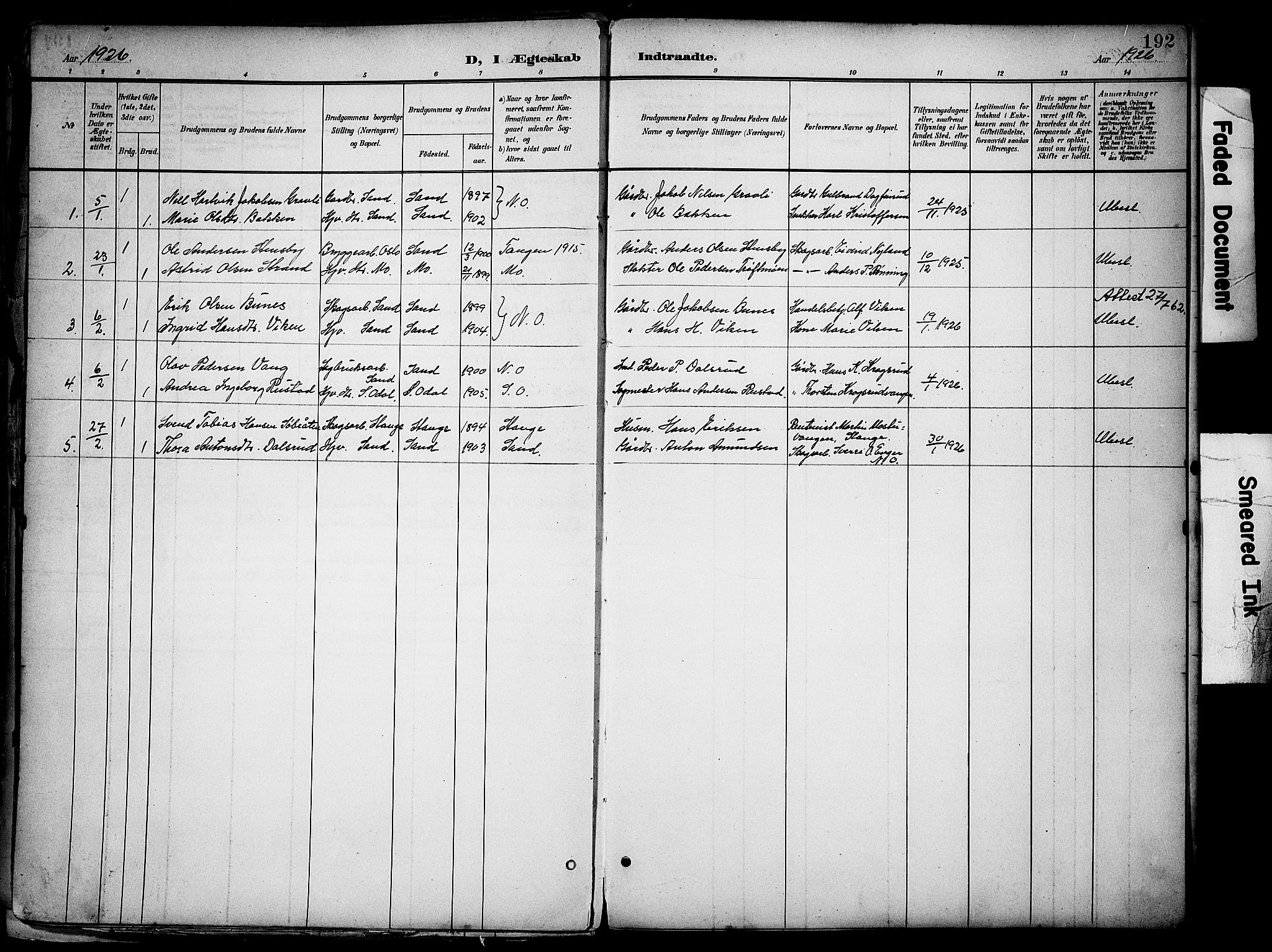 Nord-Odal prestekontor, AV/SAH-PREST-032/H/Ha/Haa/L0007: Parish register (official) no. 7, 1902-1926, p. 192