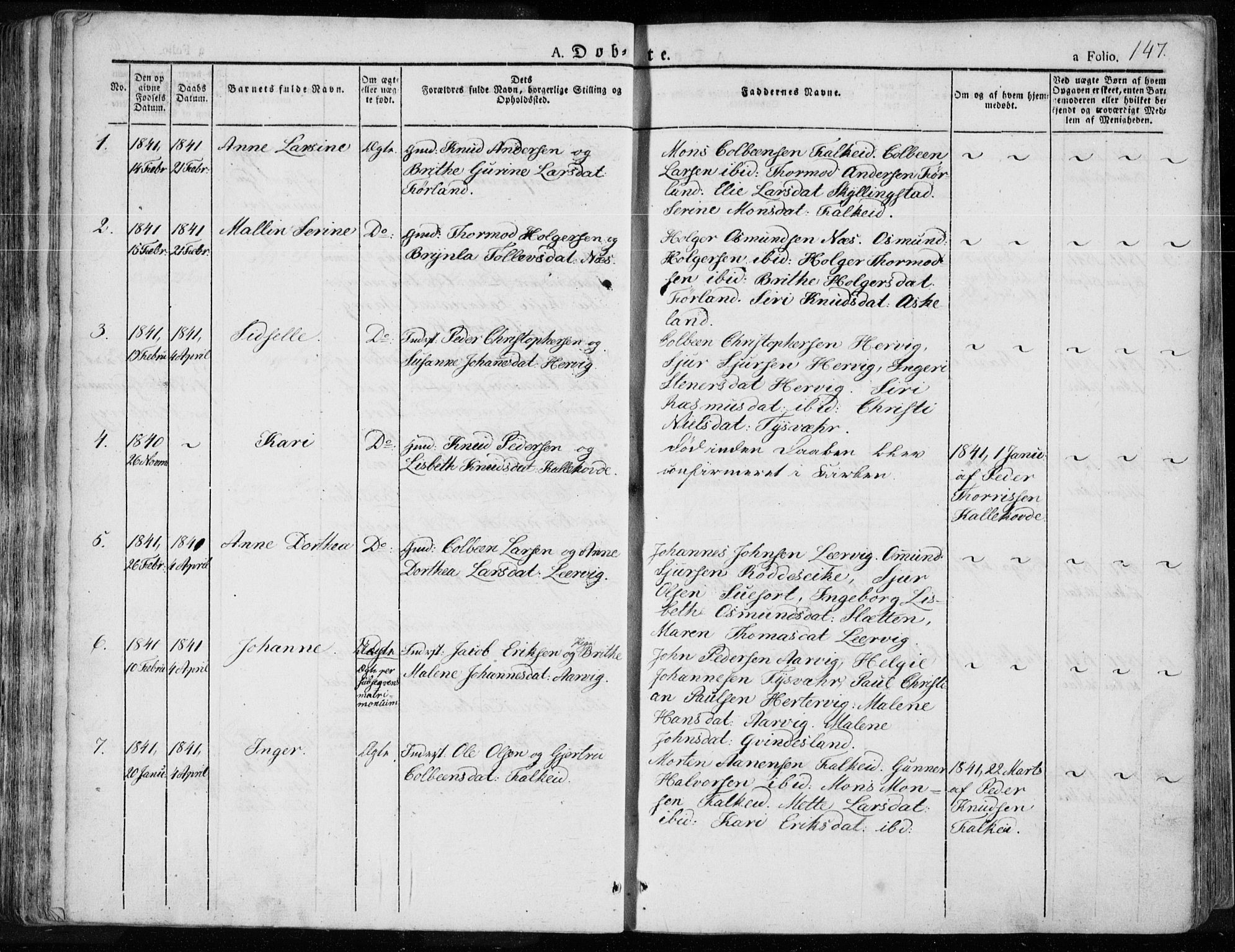 Tysvær sokneprestkontor, SAST/A -101864/H/Ha/Haa/L0001: Parish register (official) no. A 1.1, 1831-1856, p. 147