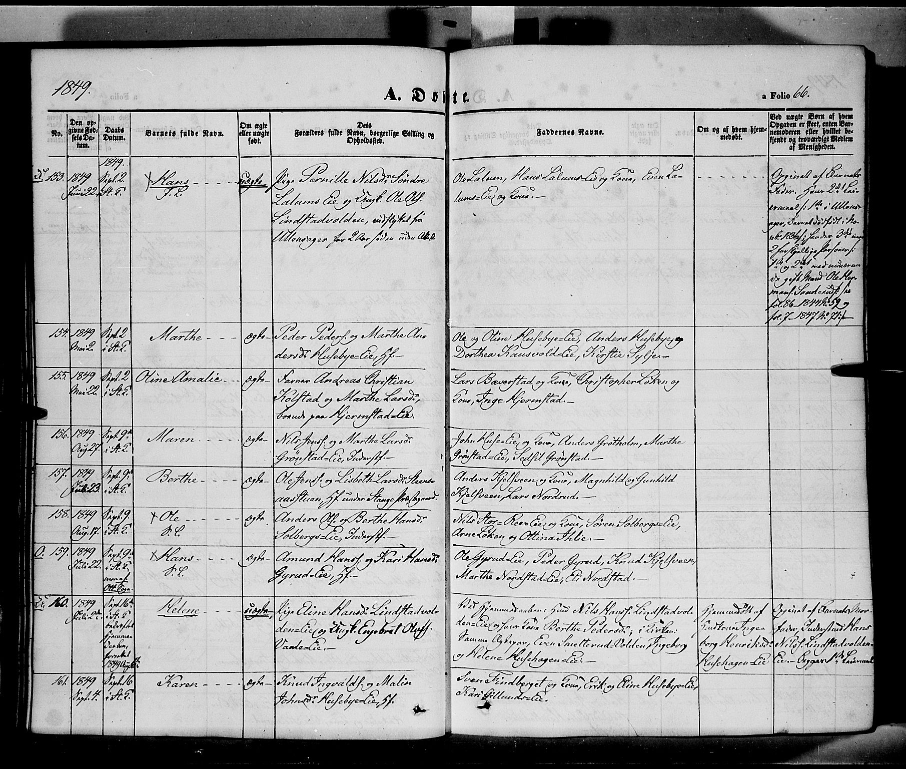 Stange prestekontor, SAH/PREST-002/K/L0011: Parish register (official) no. 11, 1846-1852, p. 66