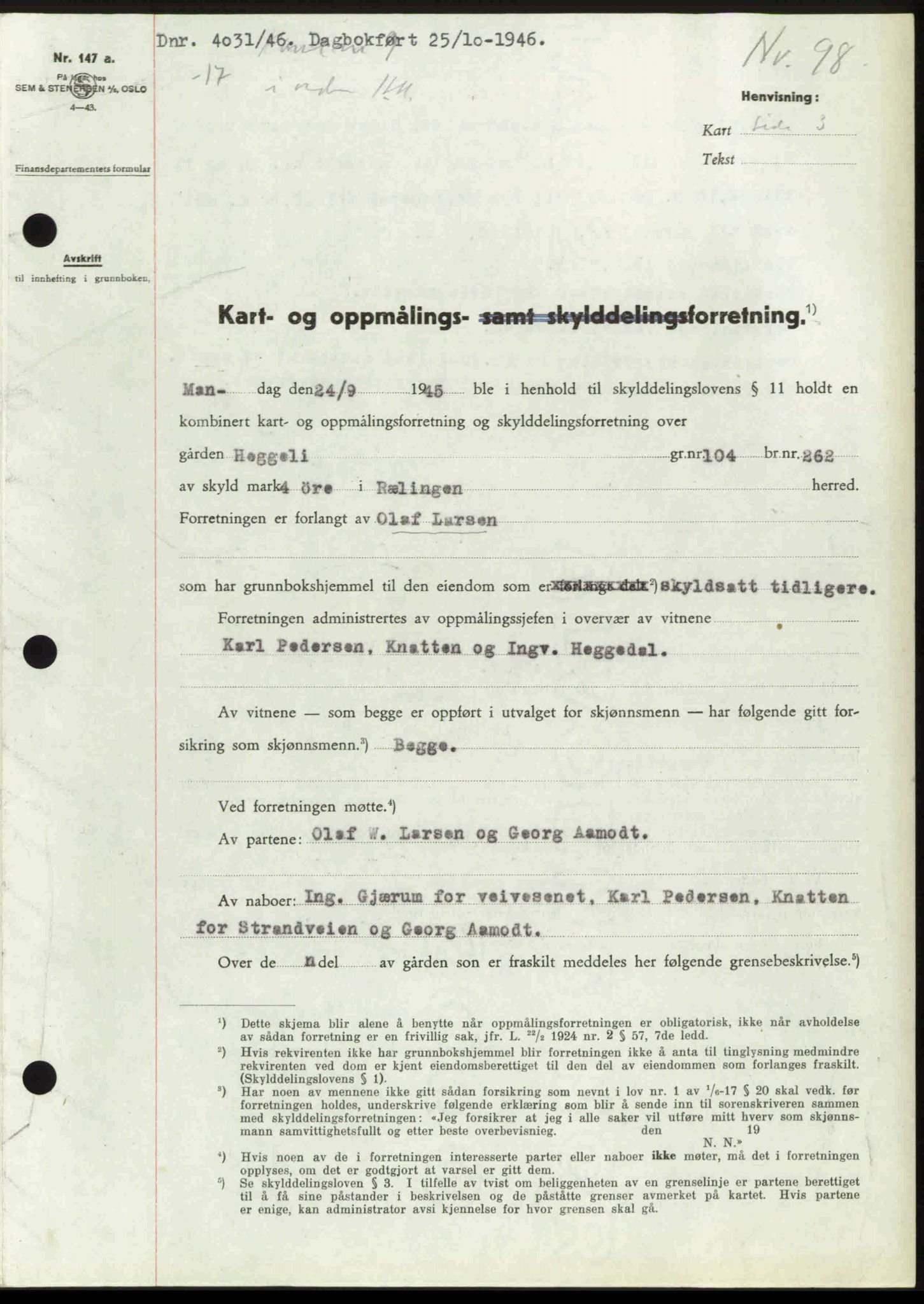 Nedre Romerike sorenskriveri, AV/SAO-A-10469/G/Gb/Gbd/L0017: Mortgage book no. 17, 1946-1946, Diary no: : 4031/1946